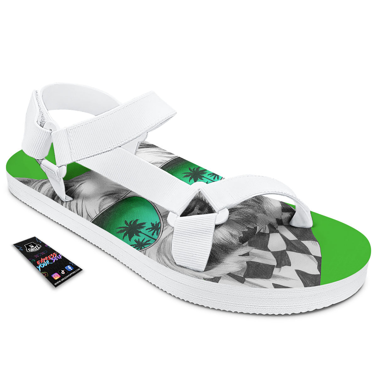 Yorkshire Terrier Sunglasses Print White Open Toe Sandals-grizzshop