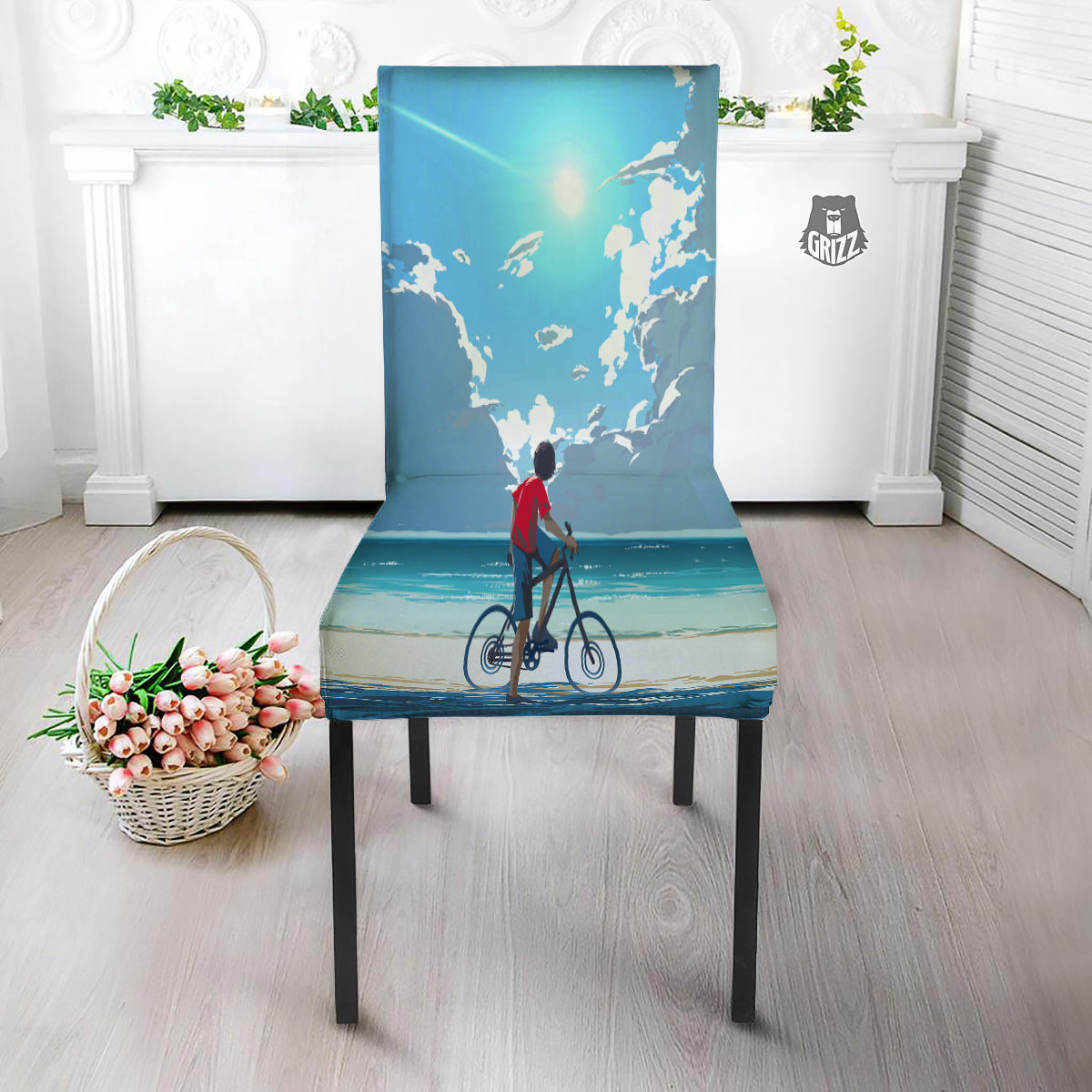 Young Man Looking At The Meteor Print Dining Chair Slipcover-grizzshop