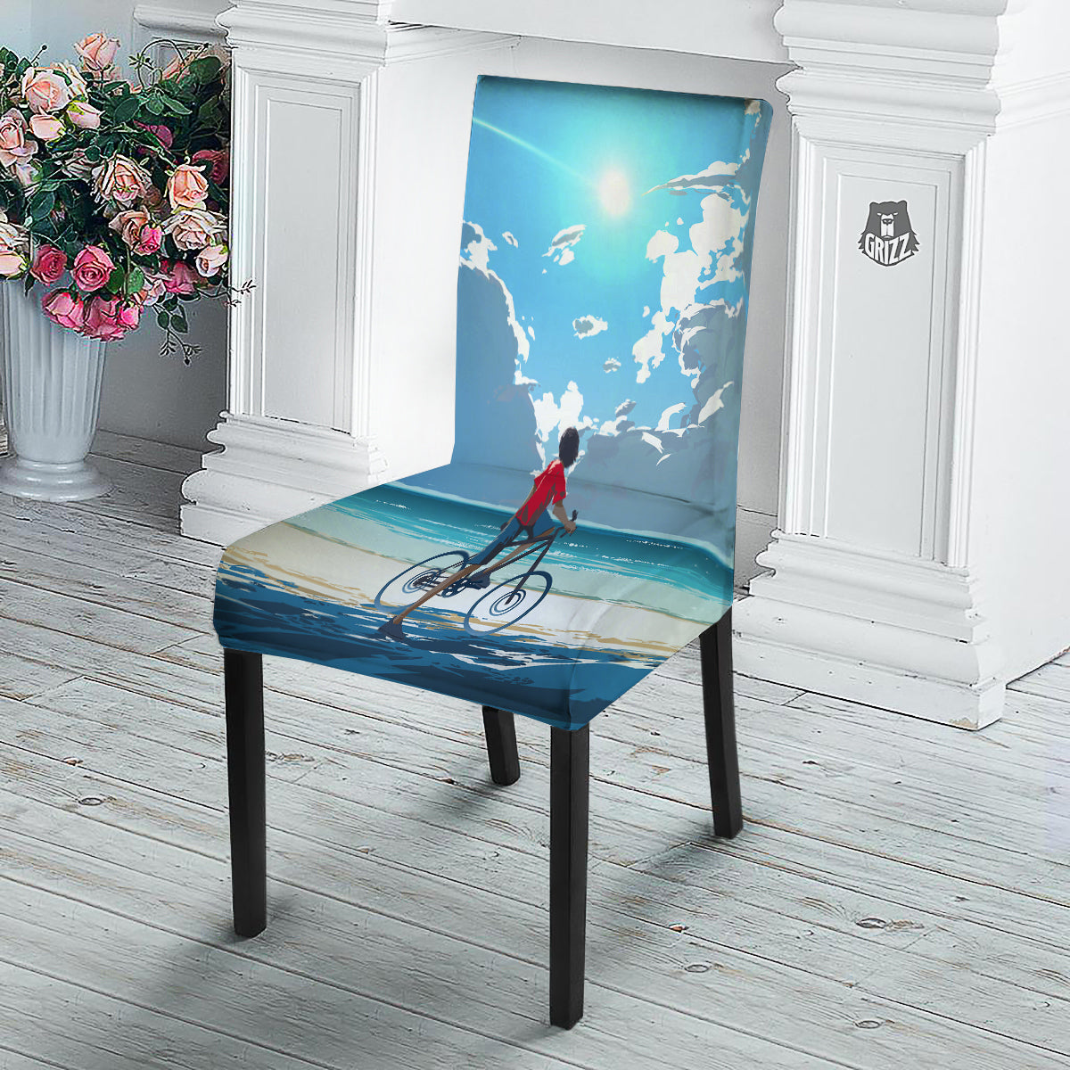 Young Man Looking At The Meteor Print Dining Chair Slipcover-grizzshop