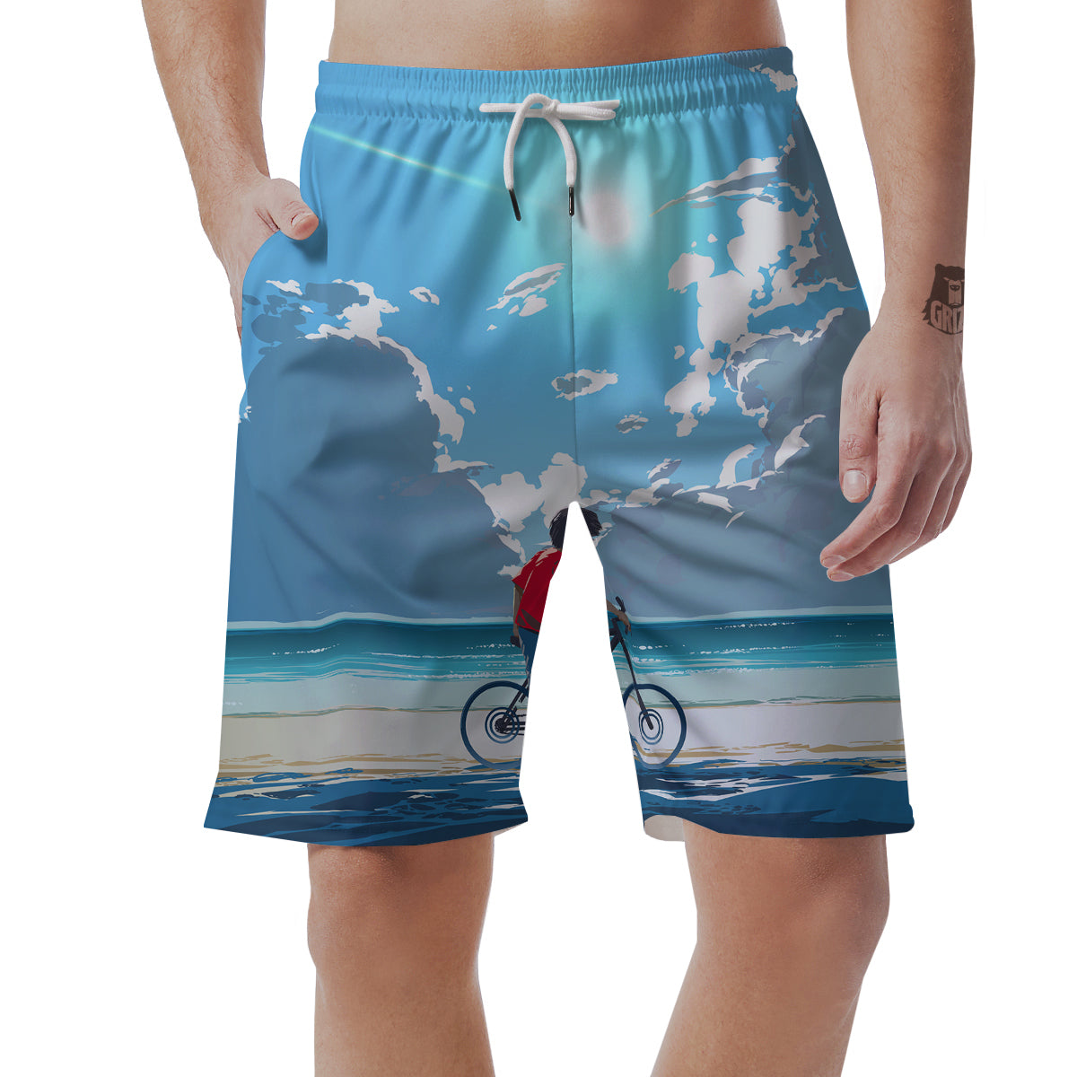 Young Man Looking At The Meteor Print Men's Shorts-grizzshop