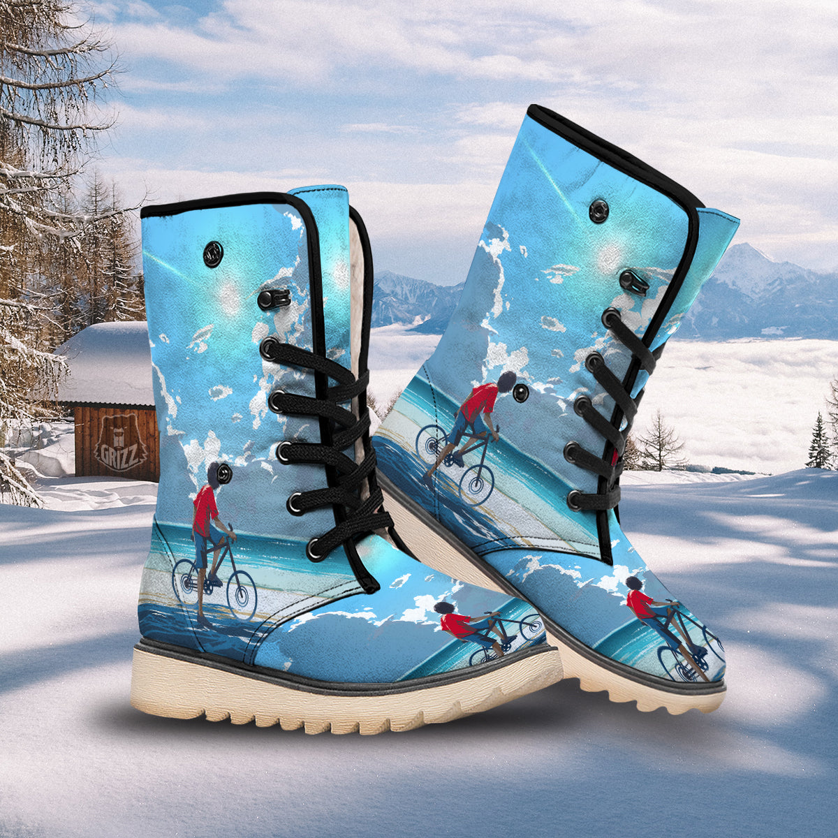 Young Man Looking At The Meteor Print Snow Boots-grizzshop