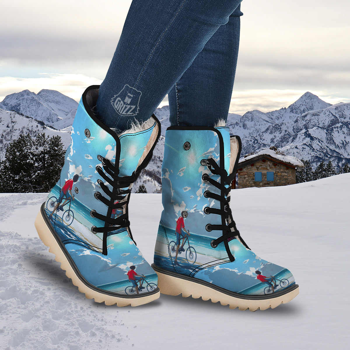 Young Man Looking At The Meteor Print Snow Boots-grizzshop