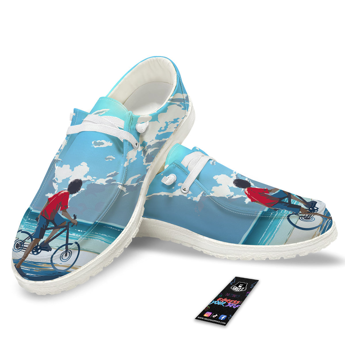 Young Man Looking At The Meteor Print White Loafers-grizzshop