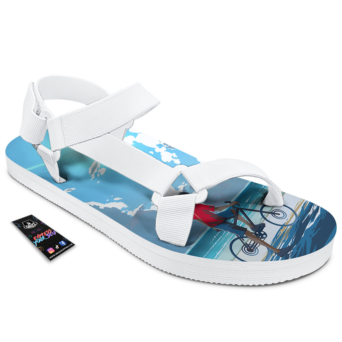 Young Man Looking At The Meteor Print White Open Toe Sandals-grizzshop