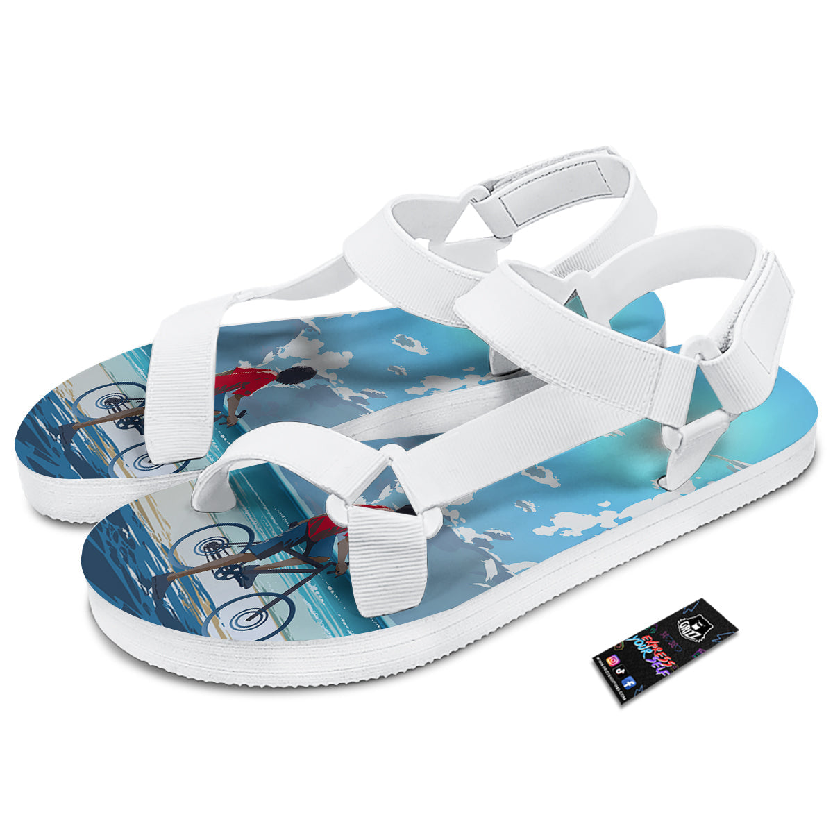 Young Man Looking At The Meteor Print White Open Toe Sandals-grizzshop