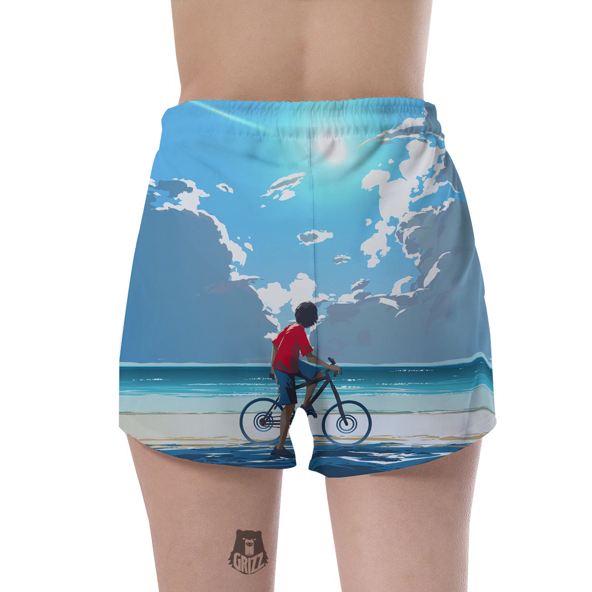 Young Man Looking At The Meteor Print Women's Shorts-grizzshop