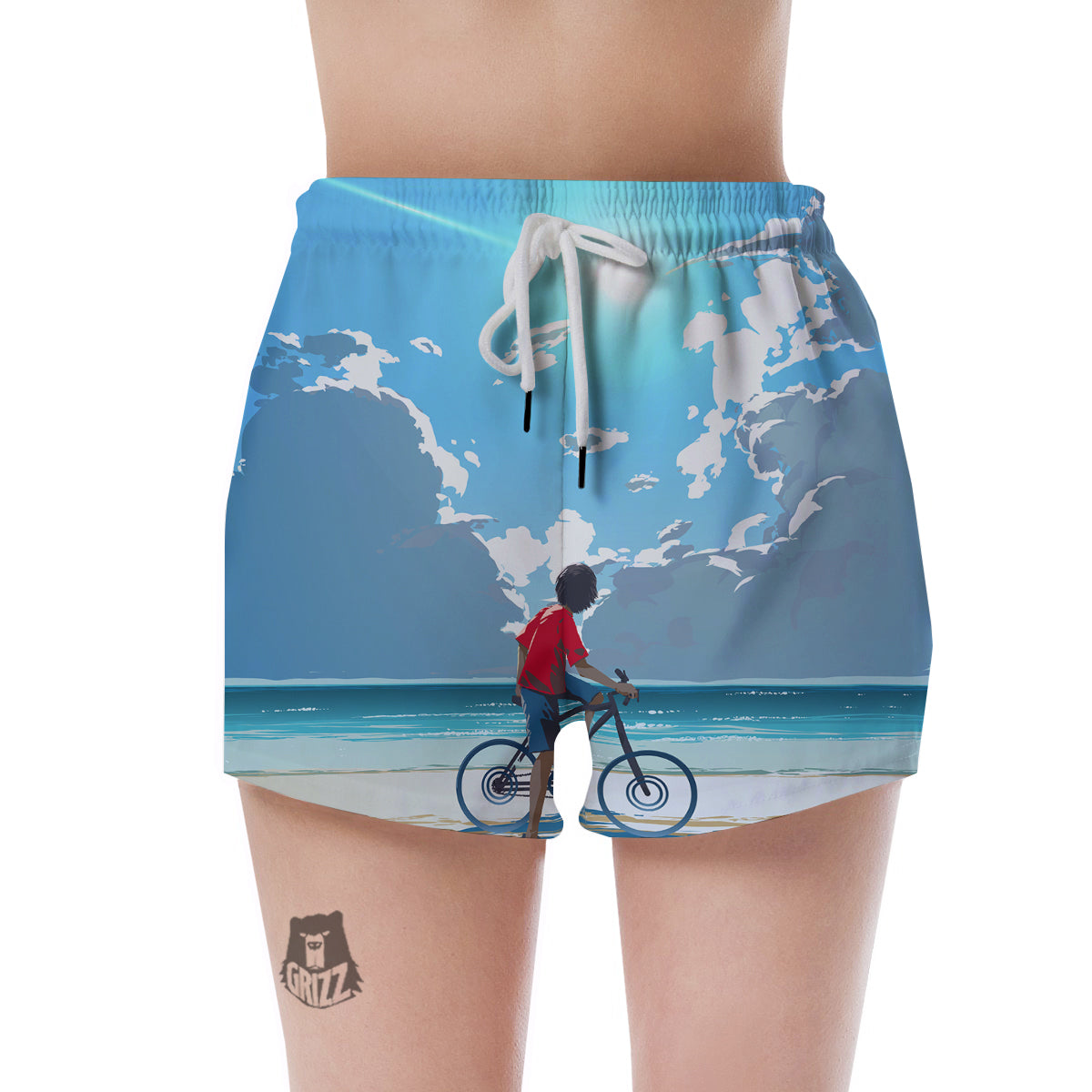 Young Man Looking At The Meteor Print Women's Shorts-grizzshop