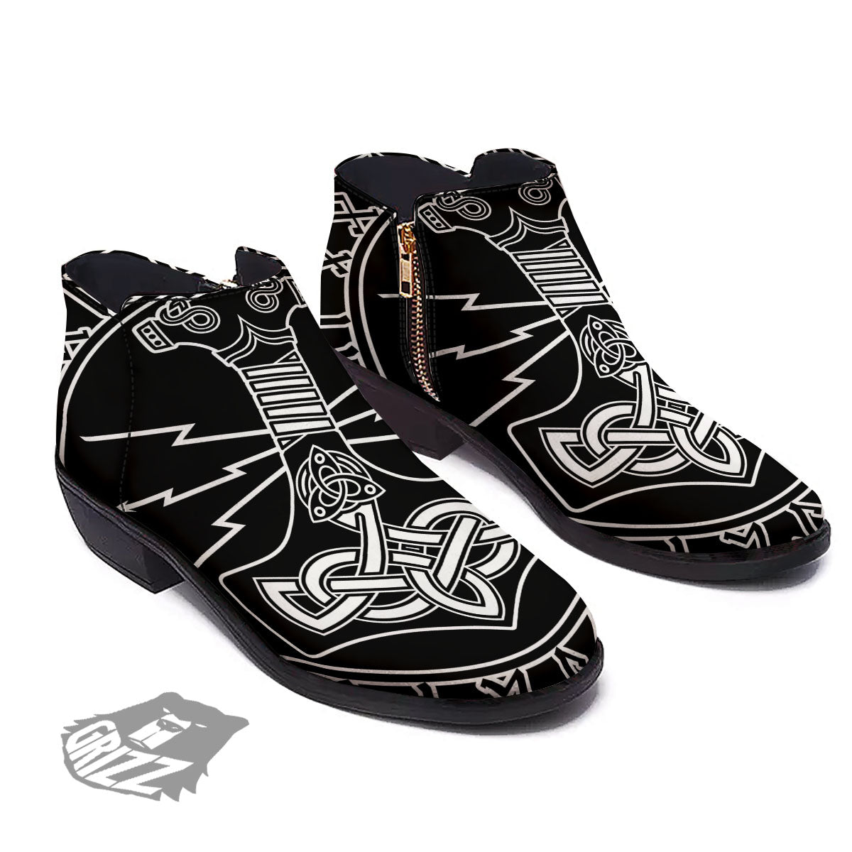 Younger Futhark And Mjolnir Print Ankle Boots-grizzshop