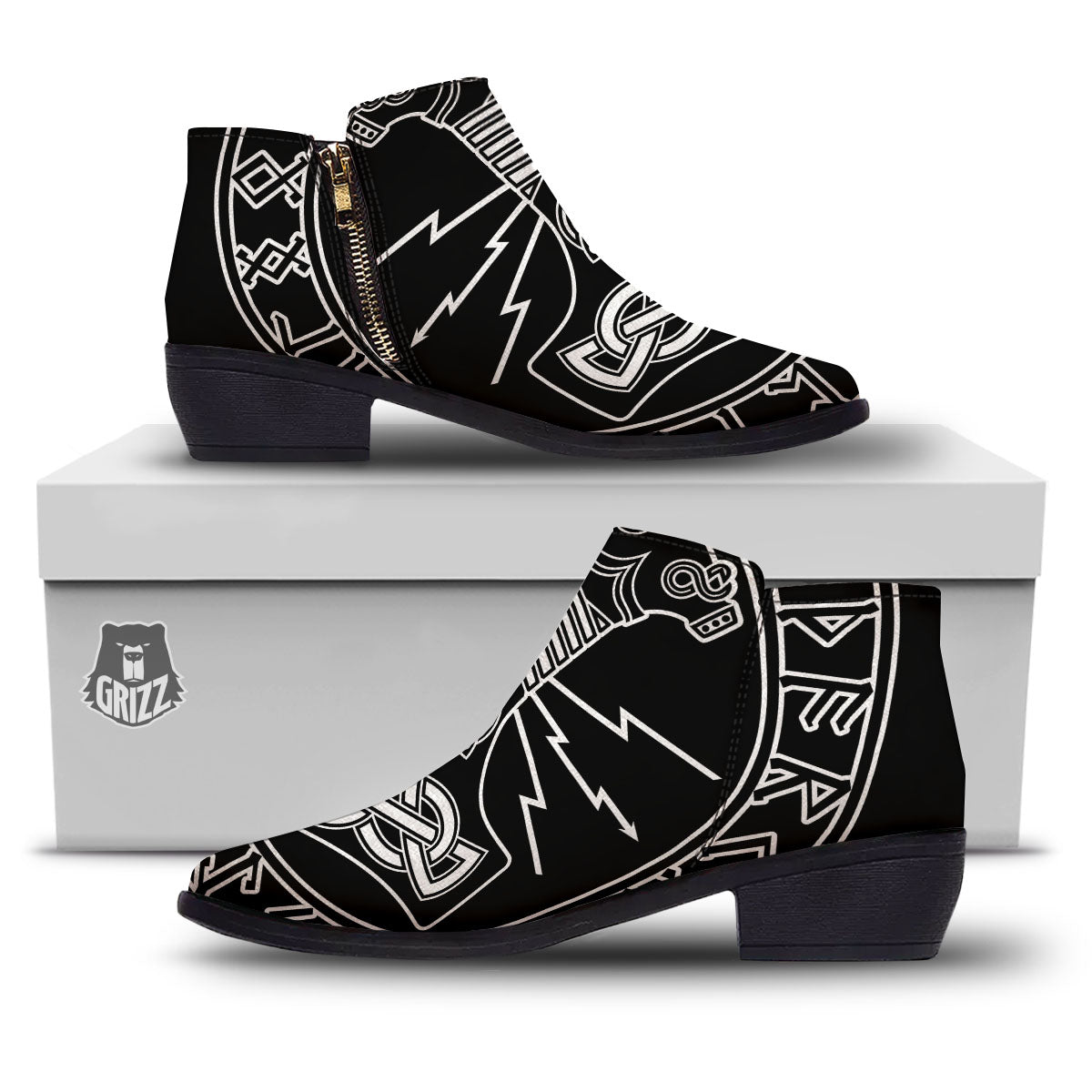 Younger Futhark And Mjolnir Print Ankle Boots-grizzshop