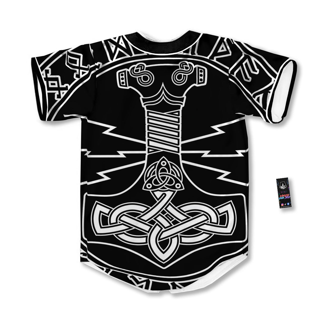 Younger Futhark And Mjolnir Print Baseball Jersey-grizzshop