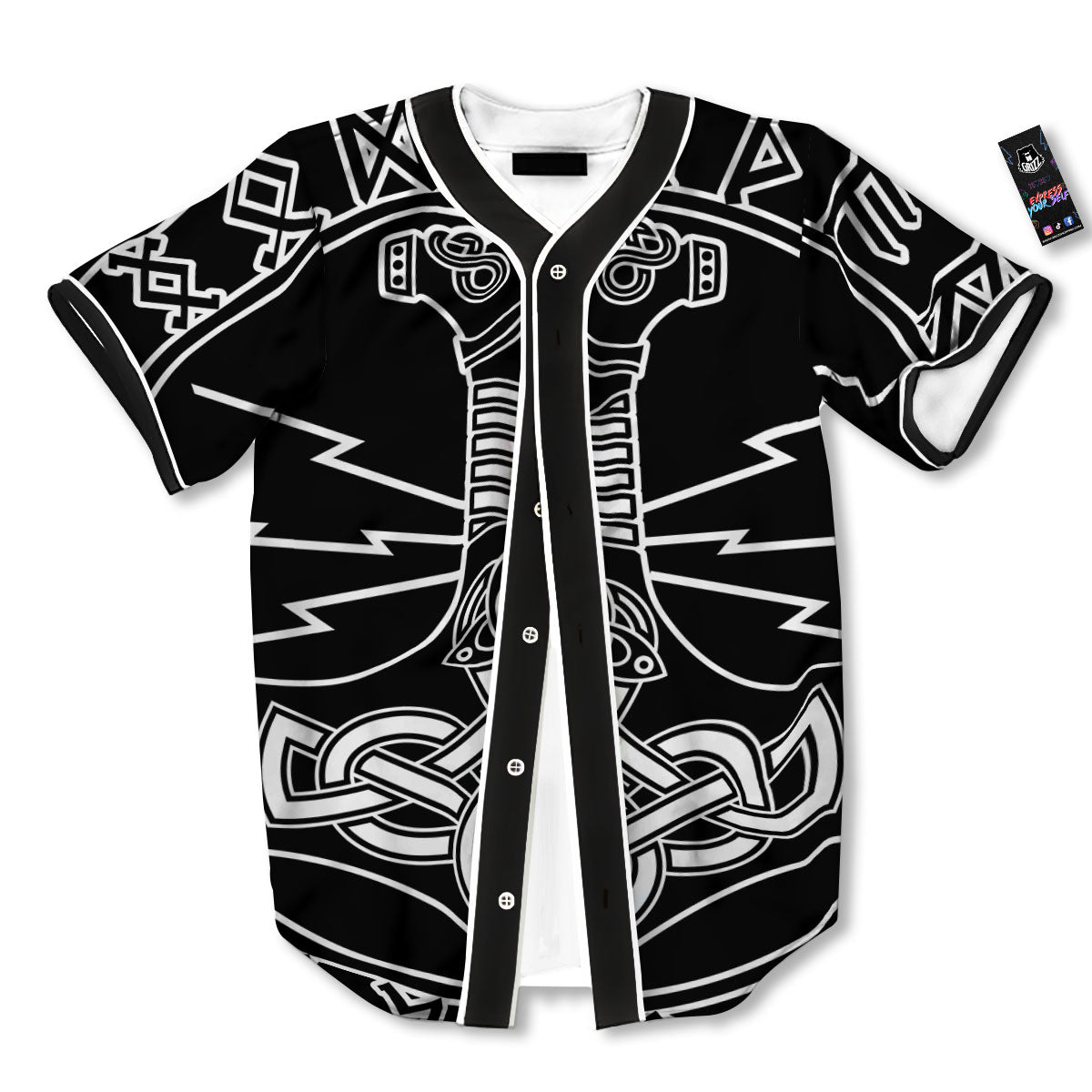 Younger Futhark And Mjolnir Print Baseball Jersey-grizzshop