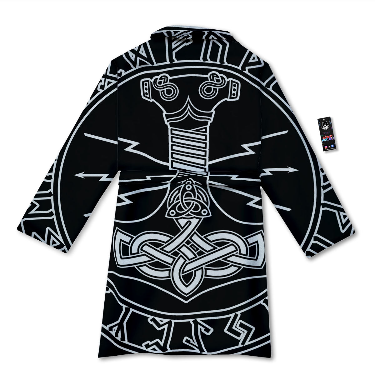 Younger Futhark And Mjolnir Print Bathrobe-grizzshop