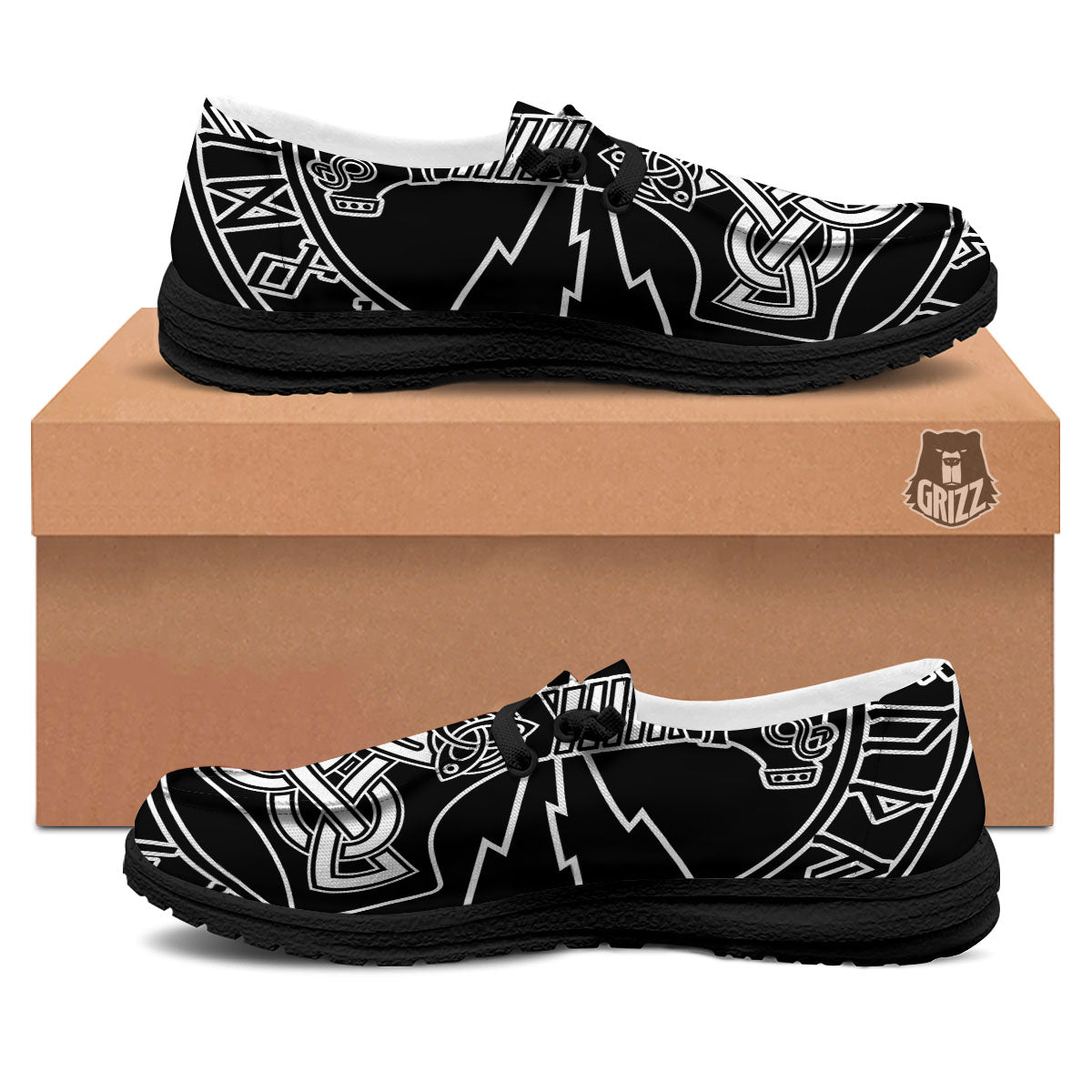 Younger Futhark And Mjolnir Print Black Loafers-grizzshop