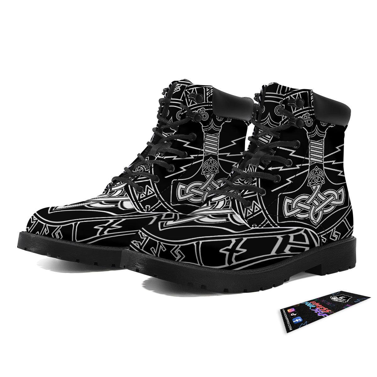 Younger Futhark And Mjolnir Print Boots-grizzshop