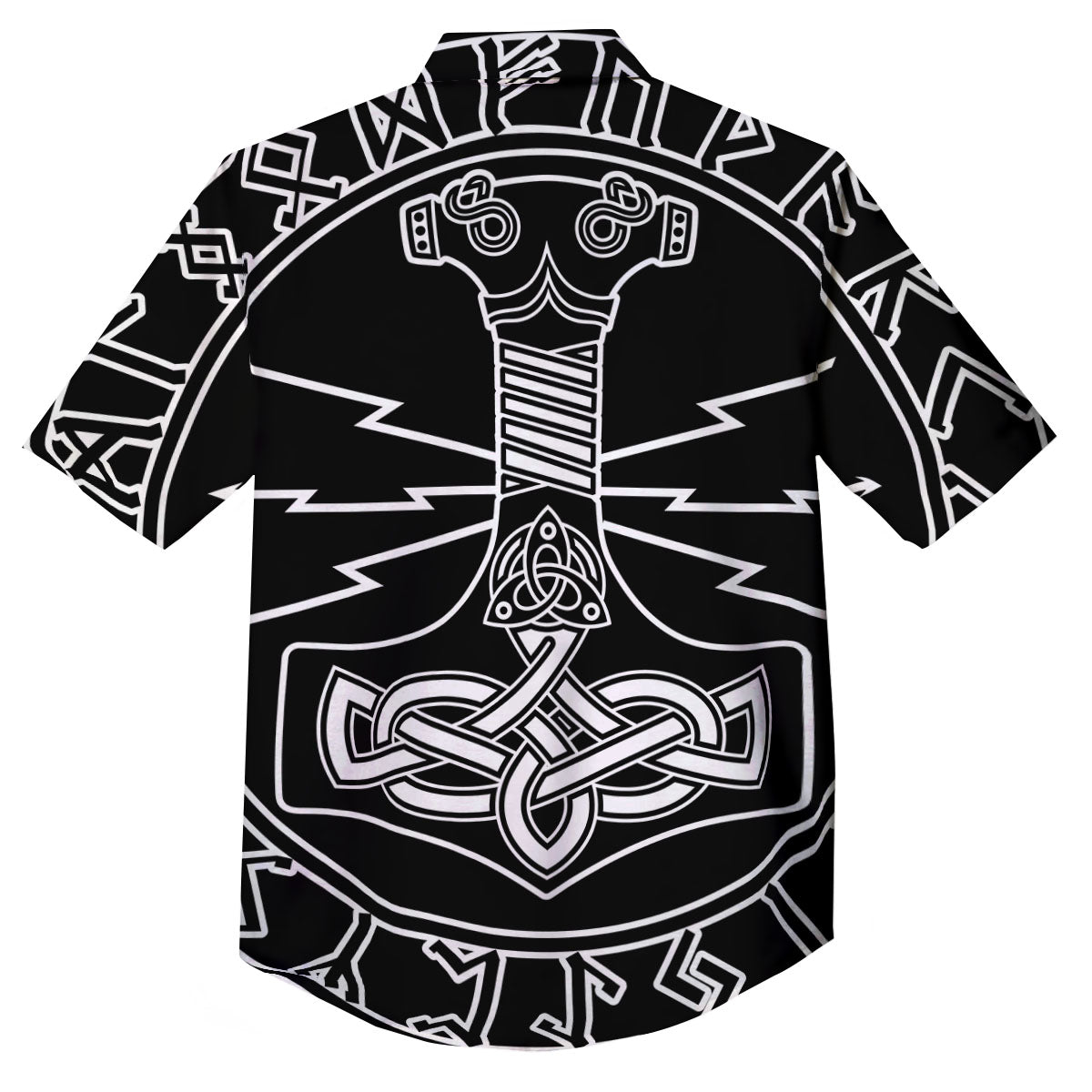 Younger Futhark And Mjolnir Print Button Up Shirt-grizzshop