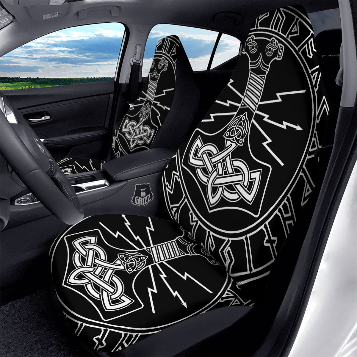 Younger Futhark And Mjolnir Print Car Seat Covers-grizzshop