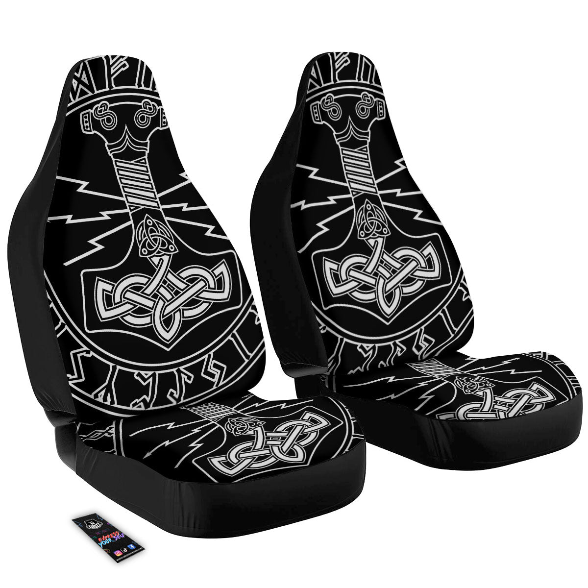 Younger Futhark And Mjolnir Print Car Seat Covers-grizzshop