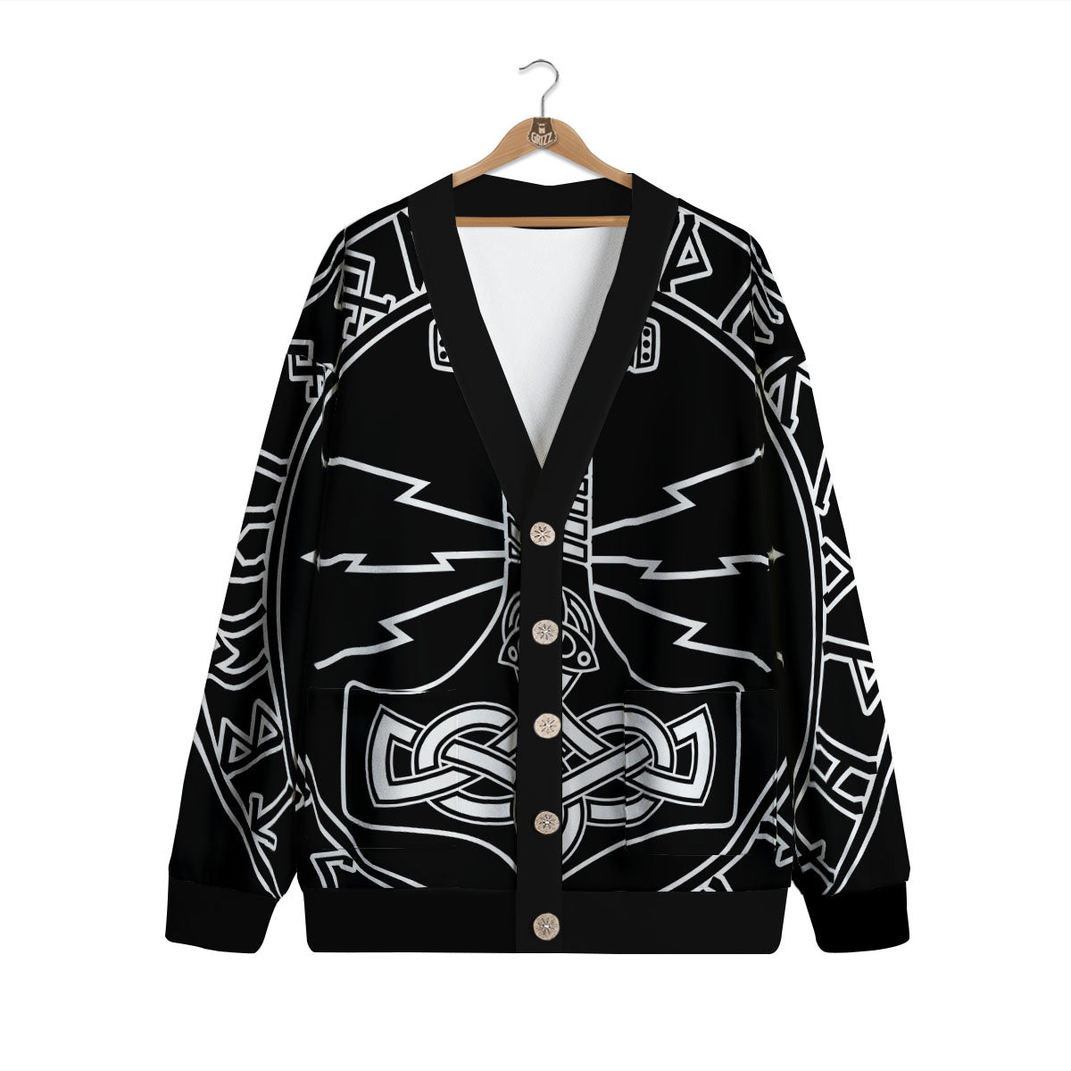 Younger Futhark And Mjolnir Print Cardigan-grizzshop