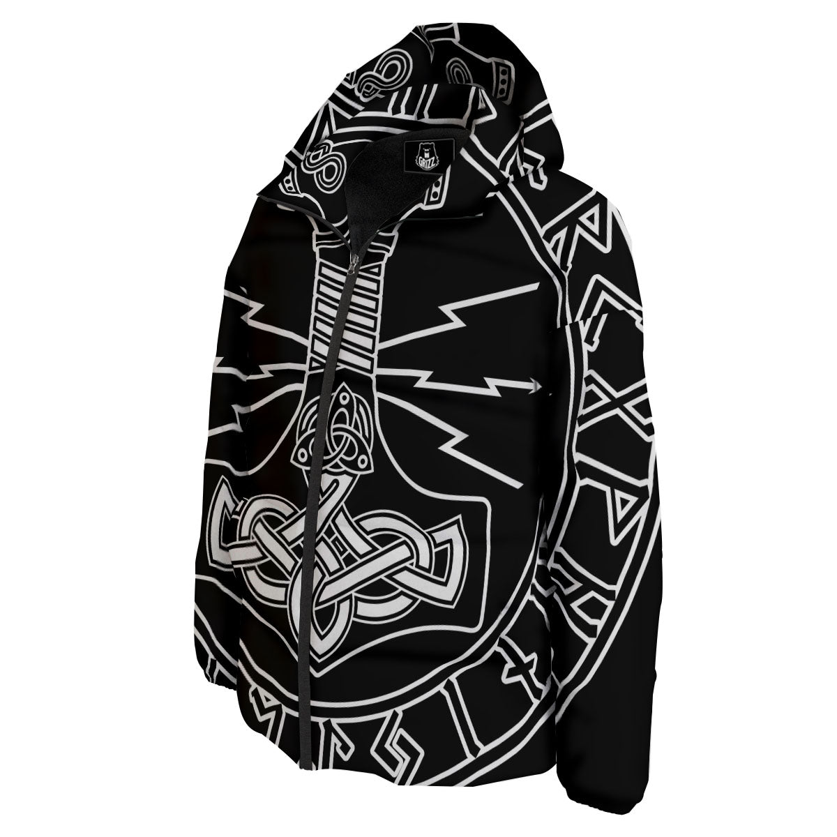 Younger Futhark And Mjolnir Print Down Jacket-grizzshop