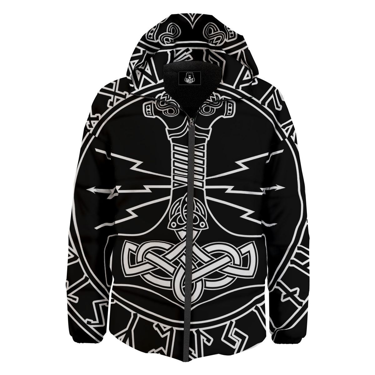 Younger Futhark And Mjolnir Print Down Jacket-grizzshop