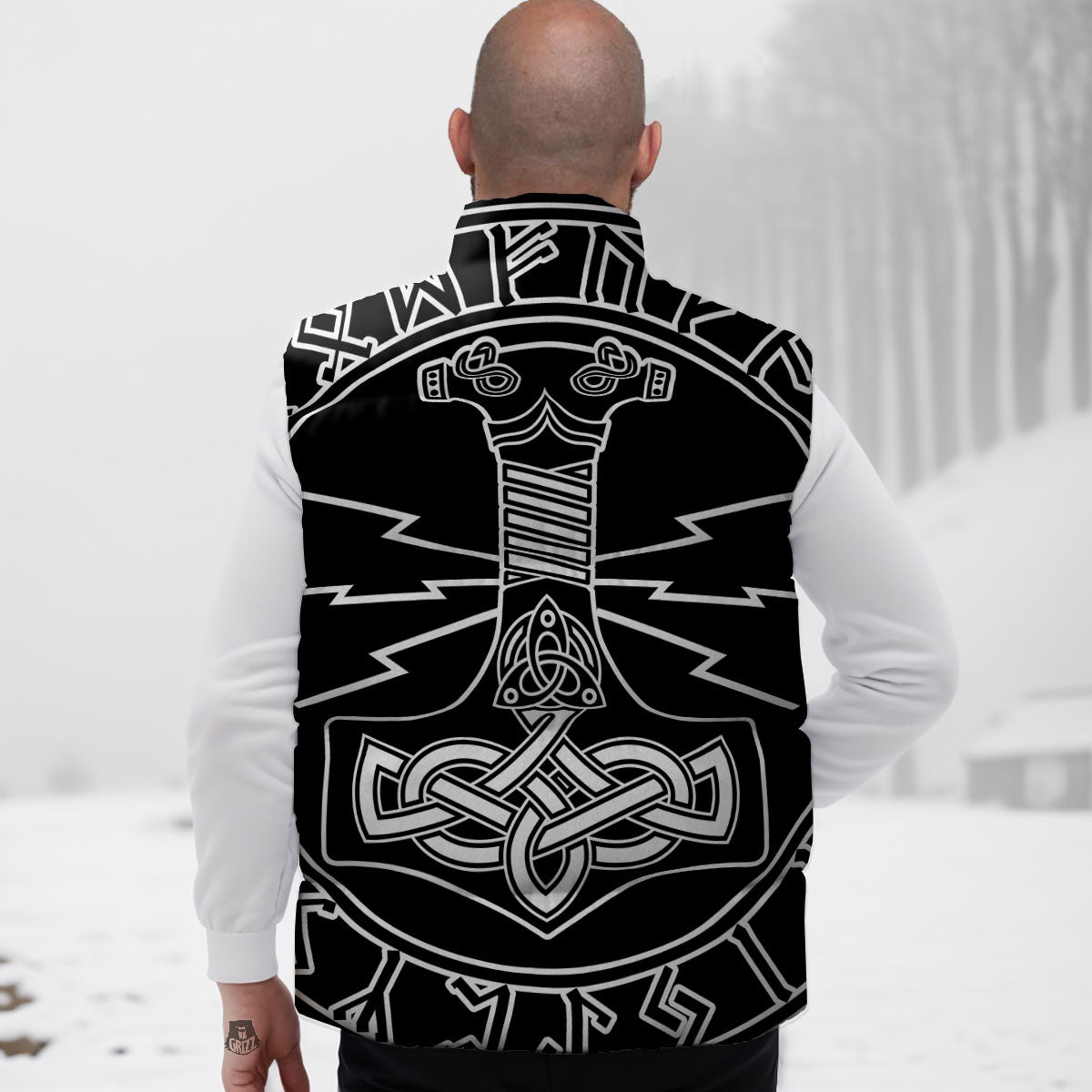 Younger Futhark And Mjolnir Print Down Vest