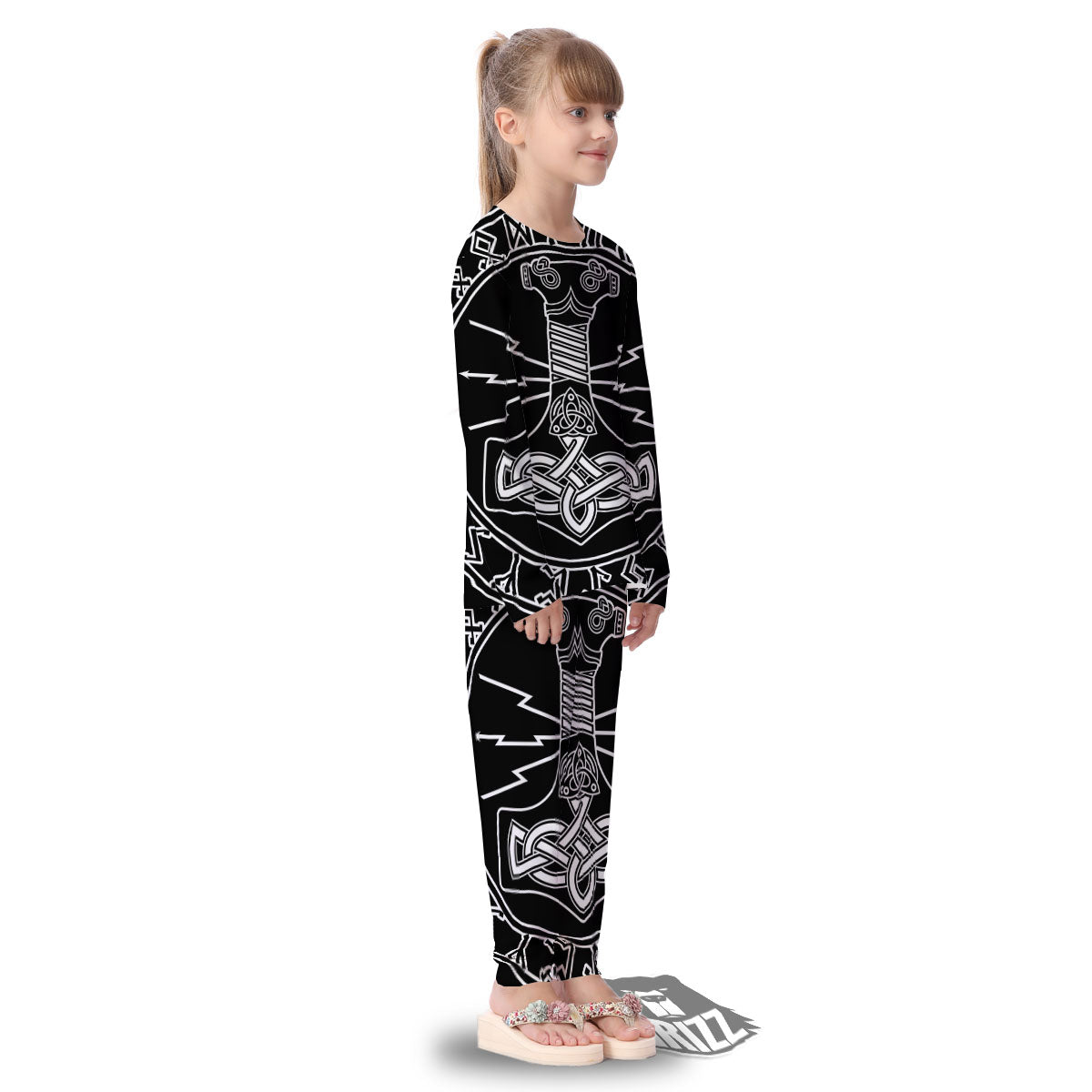 Younger Futhark And Mjolnir Print Kid's Pajamas-grizzshop