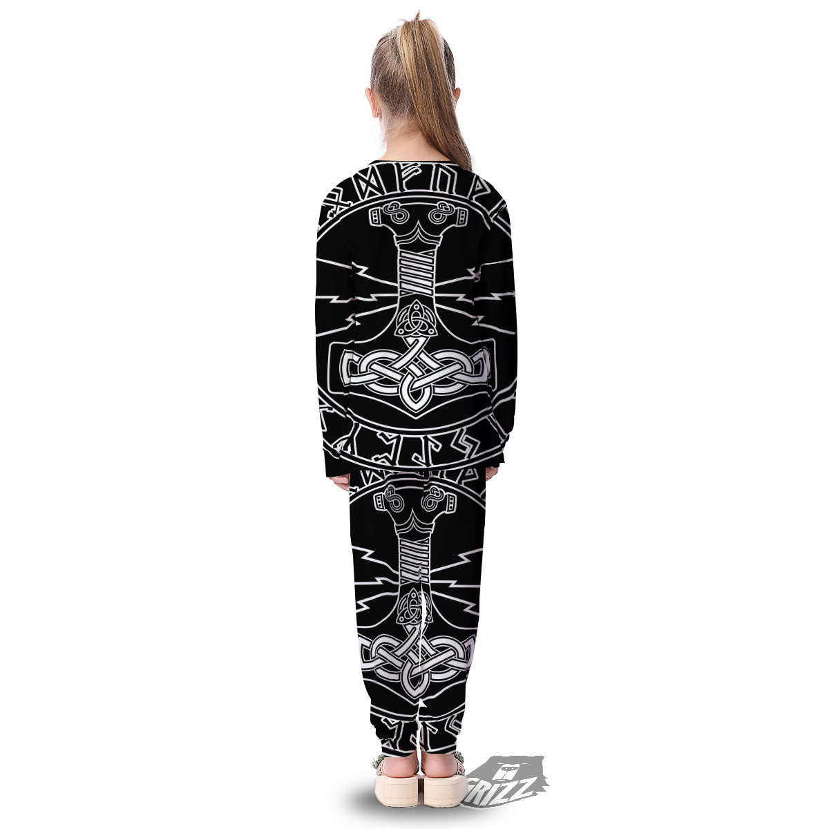 Younger Futhark And Mjolnir Print Kid's Pajamas-grizzshop