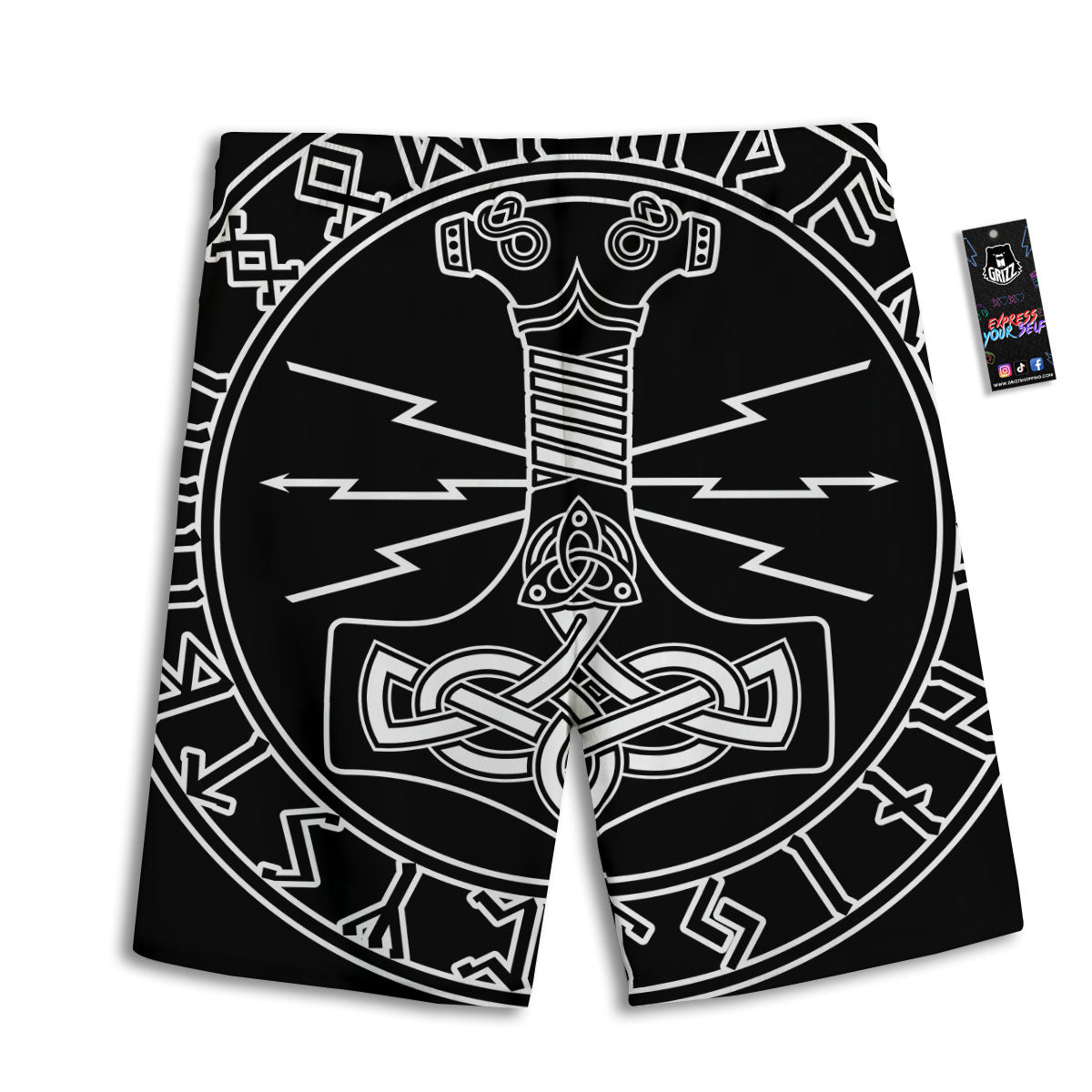 Younger Futhark And Mjolnir Print Men's Athletic Shorts