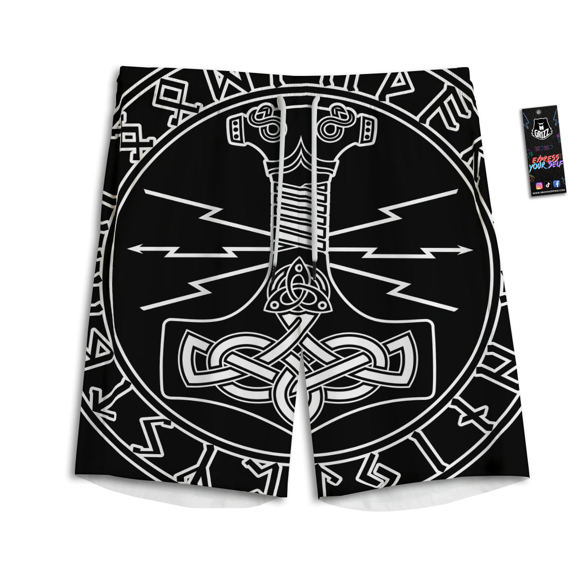 Younger Futhark And Mjolnir Print Men's Athletic Shorts