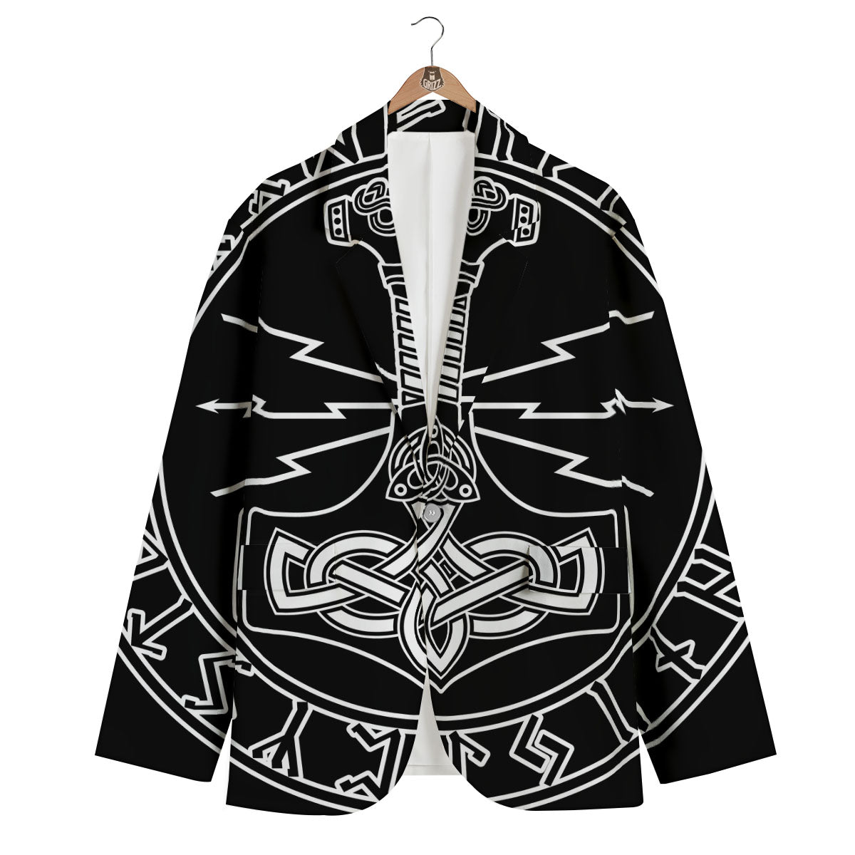 Younger Futhark And Mjolnir Print Men's Blazer-grizzshop