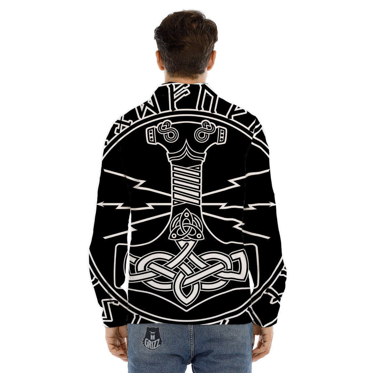 Younger Futhark And Mjolnir Print Men's Dress Shirts-grizzshop