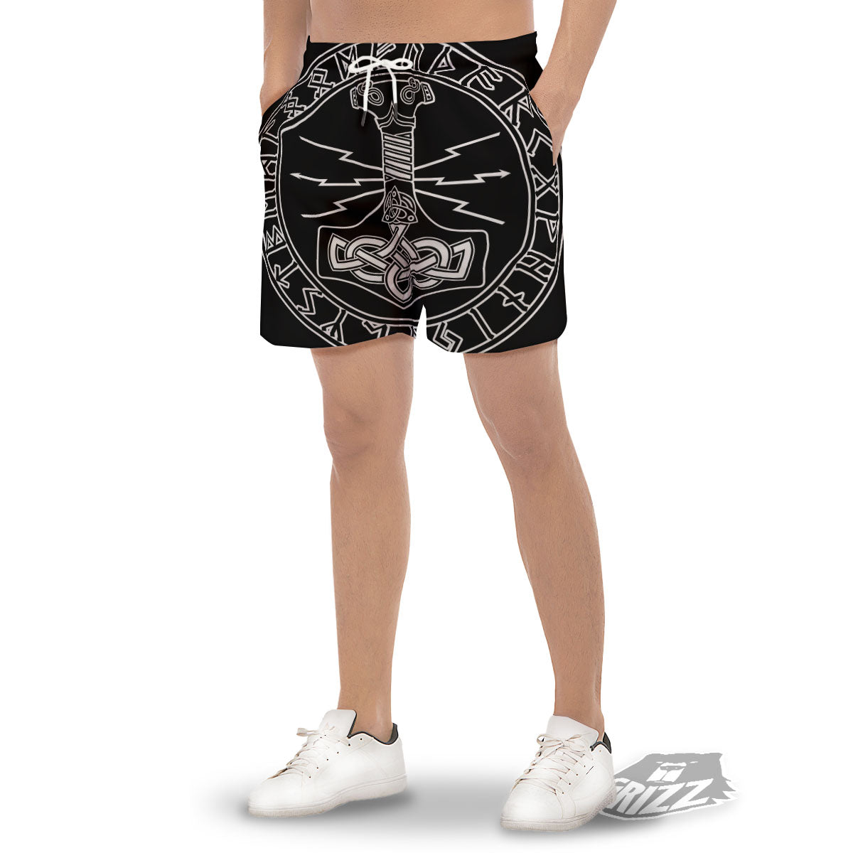 Younger Futhark And Mjolnir Print Men's Gym Shorts-grizzshop