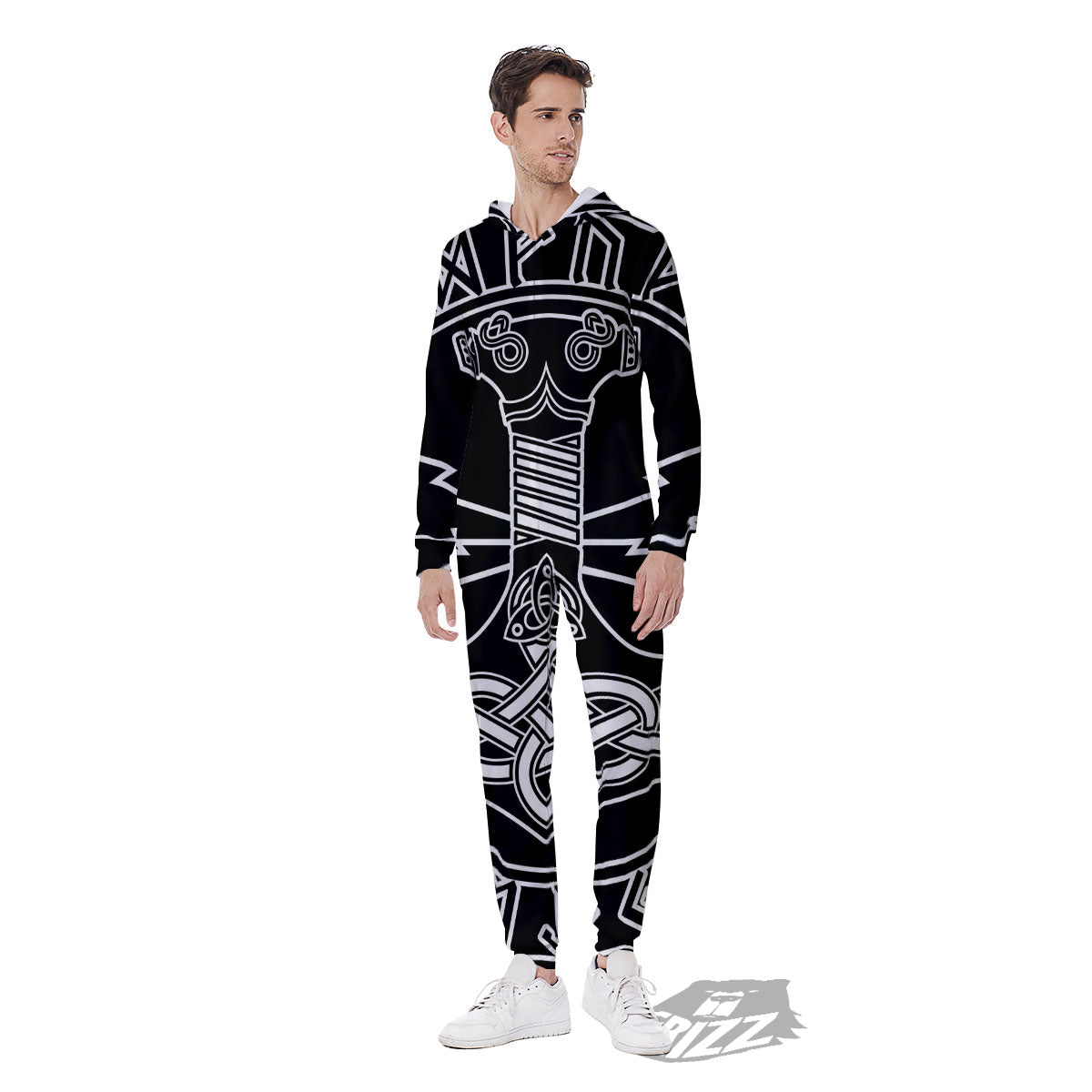 Younger Futhark And Mjolnir Print Men's Jumpsuit-grizzshop