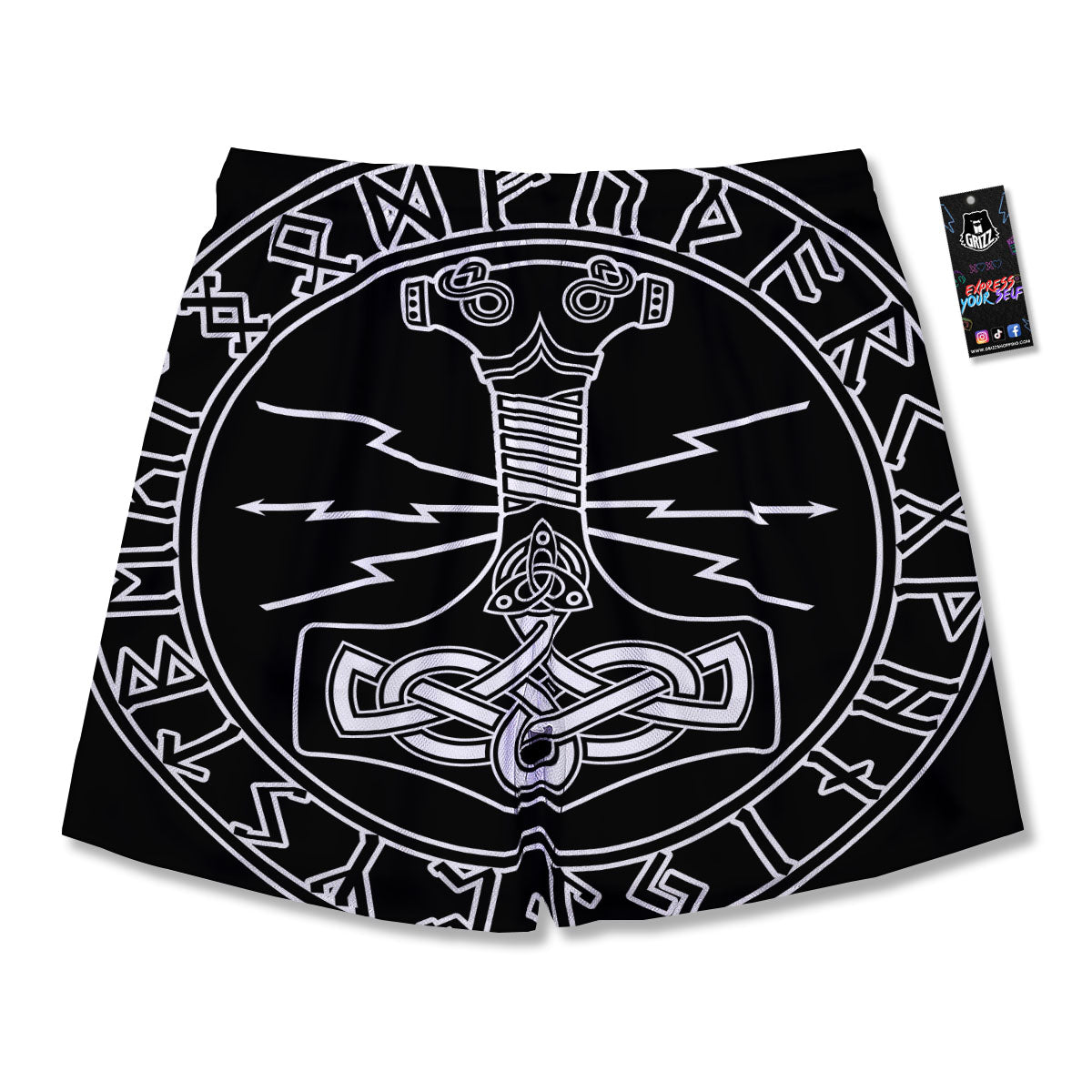 Younger Futhark And Mjolnir Print Men's Running Shorts-grizzshop
