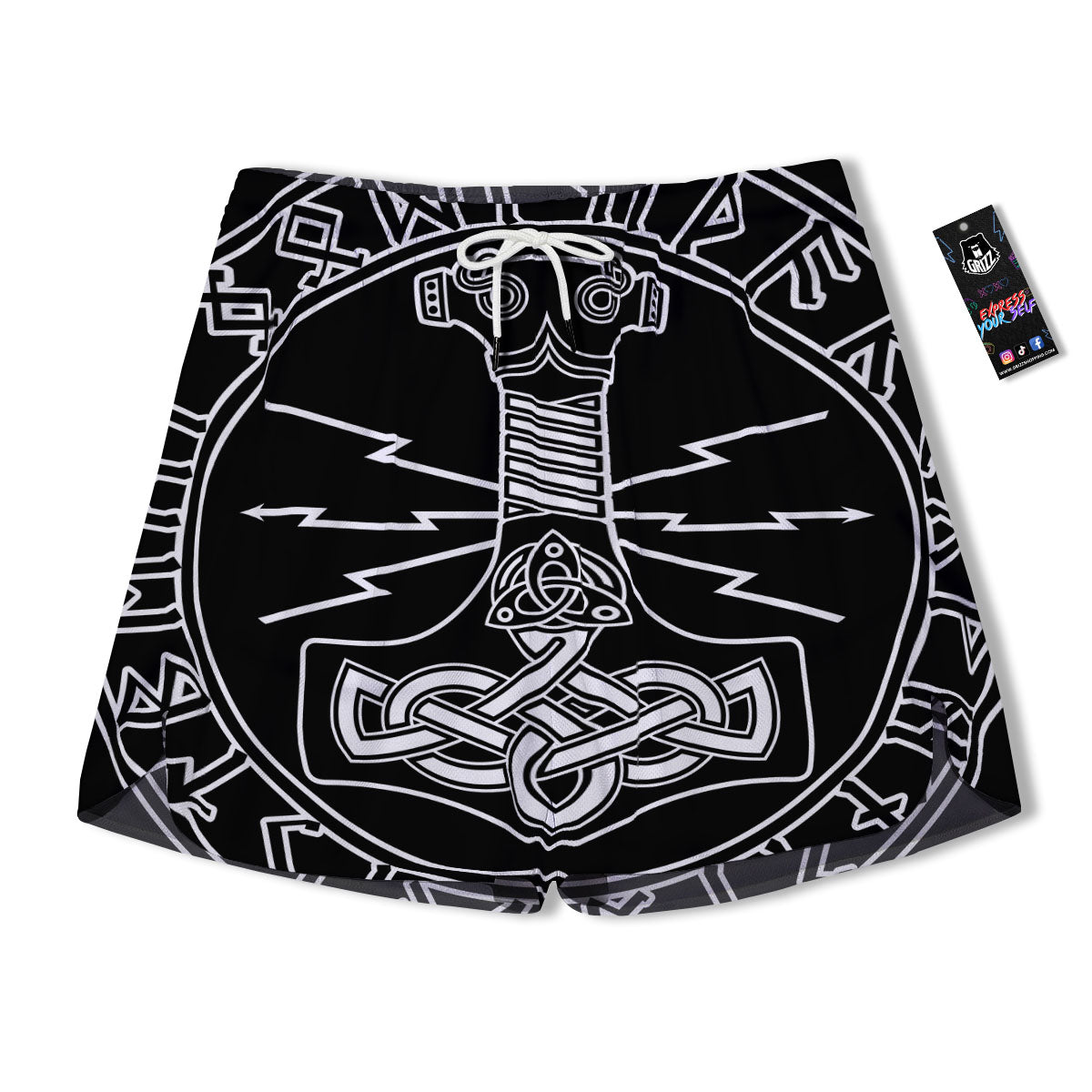 Younger Futhark And Mjolnir Print Men's Running Shorts-grizzshop