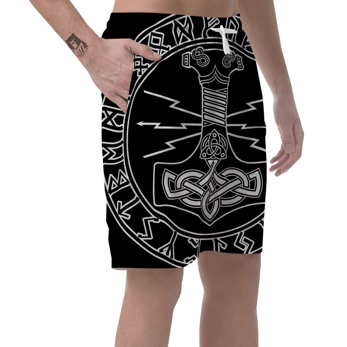 Younger Futhark And Mjolnir Print Men's Shorts-grizzshop