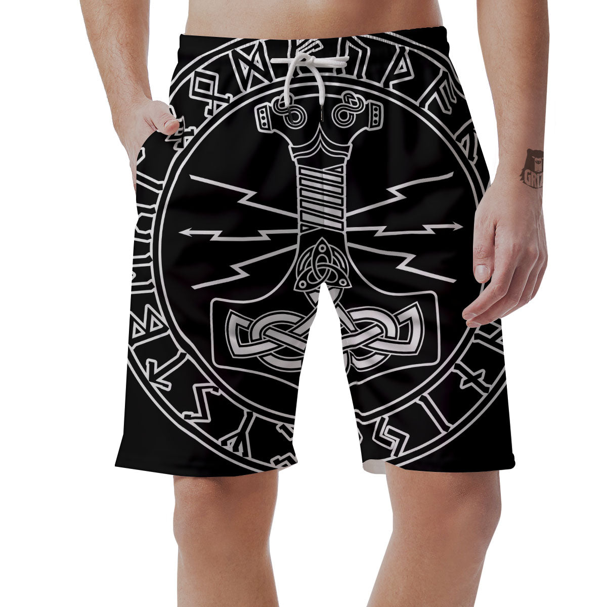 Younger Futhark And Mjolnir Print Men's Shorts-grizzshop