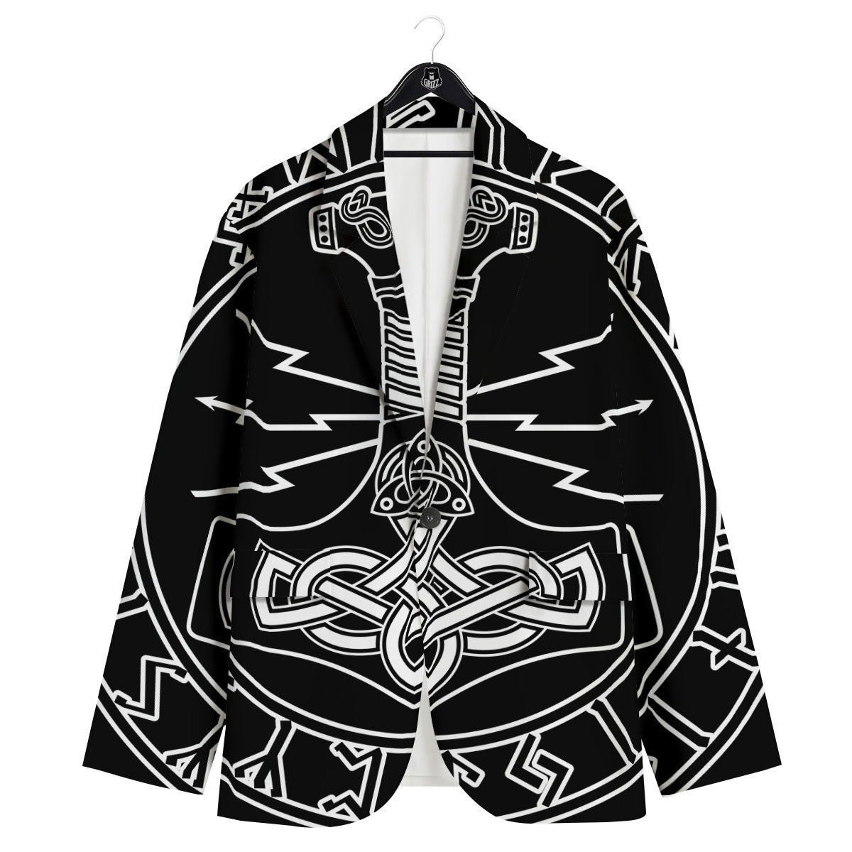 Younger Futhark And Mjolnir Print Men's Sport Coat-grizzshop