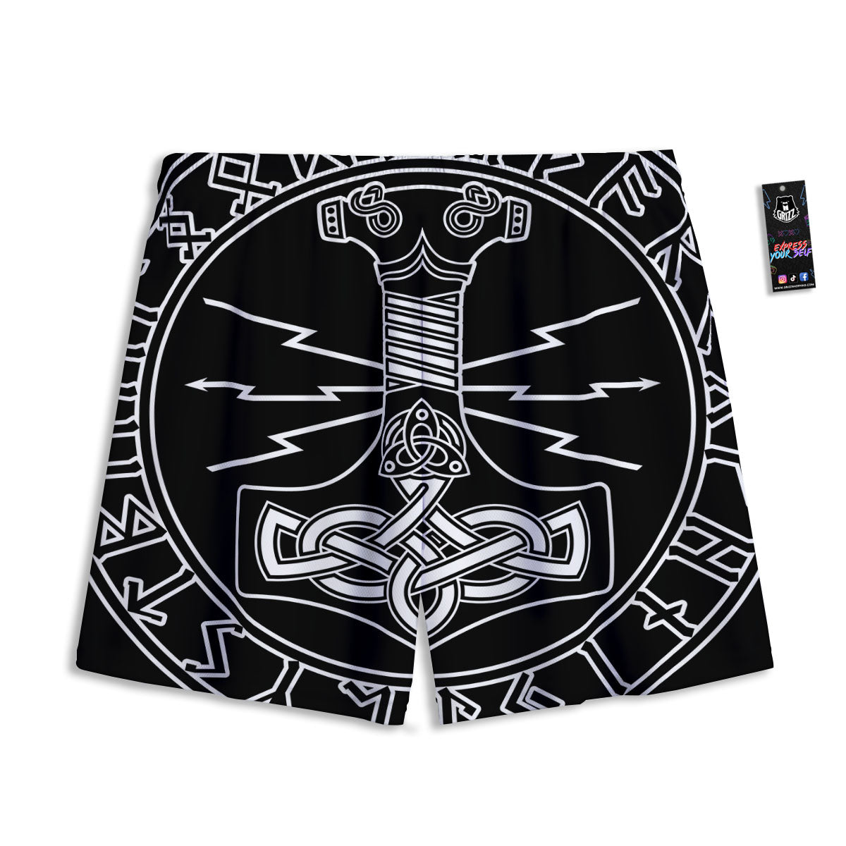 Younger Futhark And Mjolnir Print Mesh Shorts