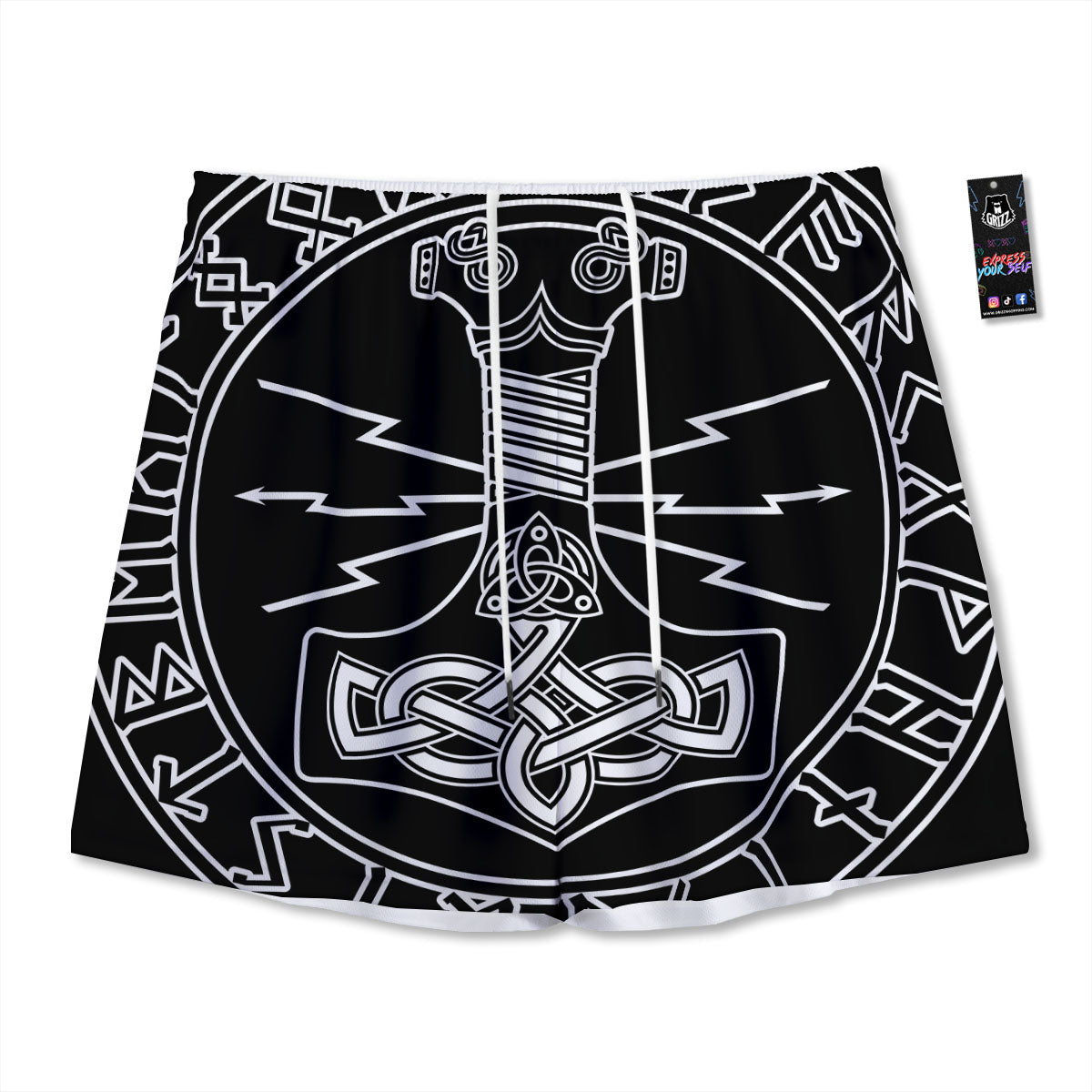 Younger Futhark And Mjolnir Print Mesh Shorts