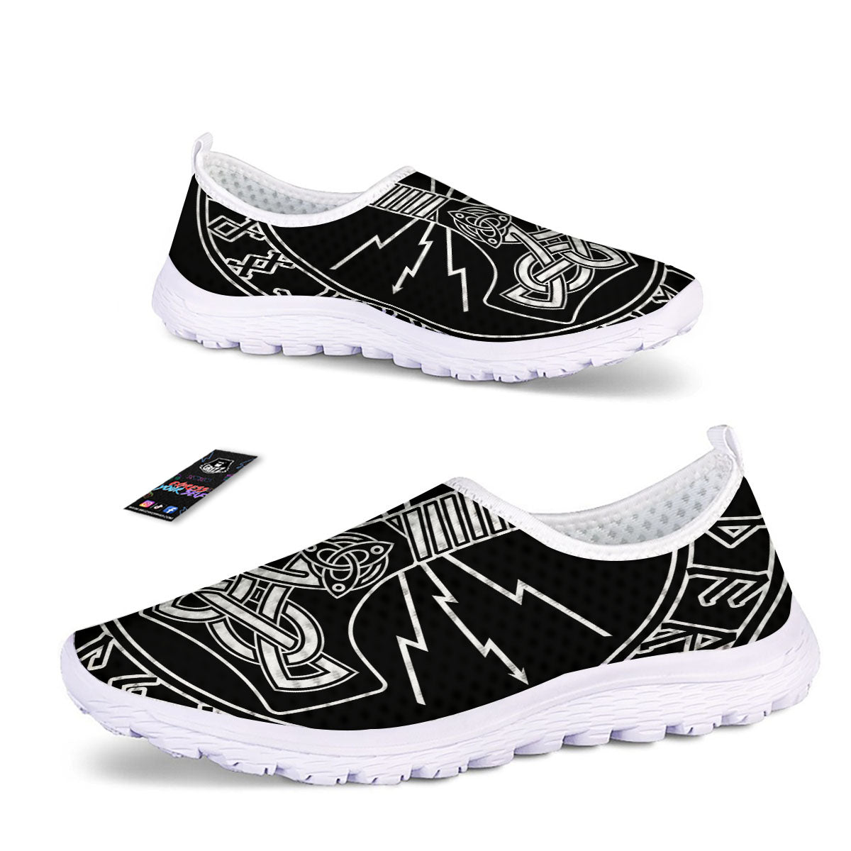 Younger Futhark And Mjolnir Print Nurse Shoes-grizzshop