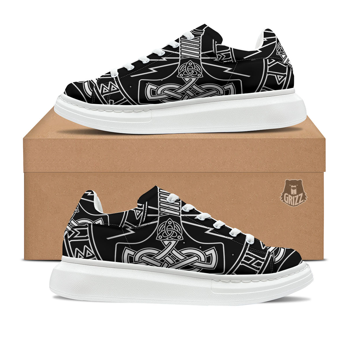 Younger Futhark And Mjolnir Print Platform Shoes-grizzshop