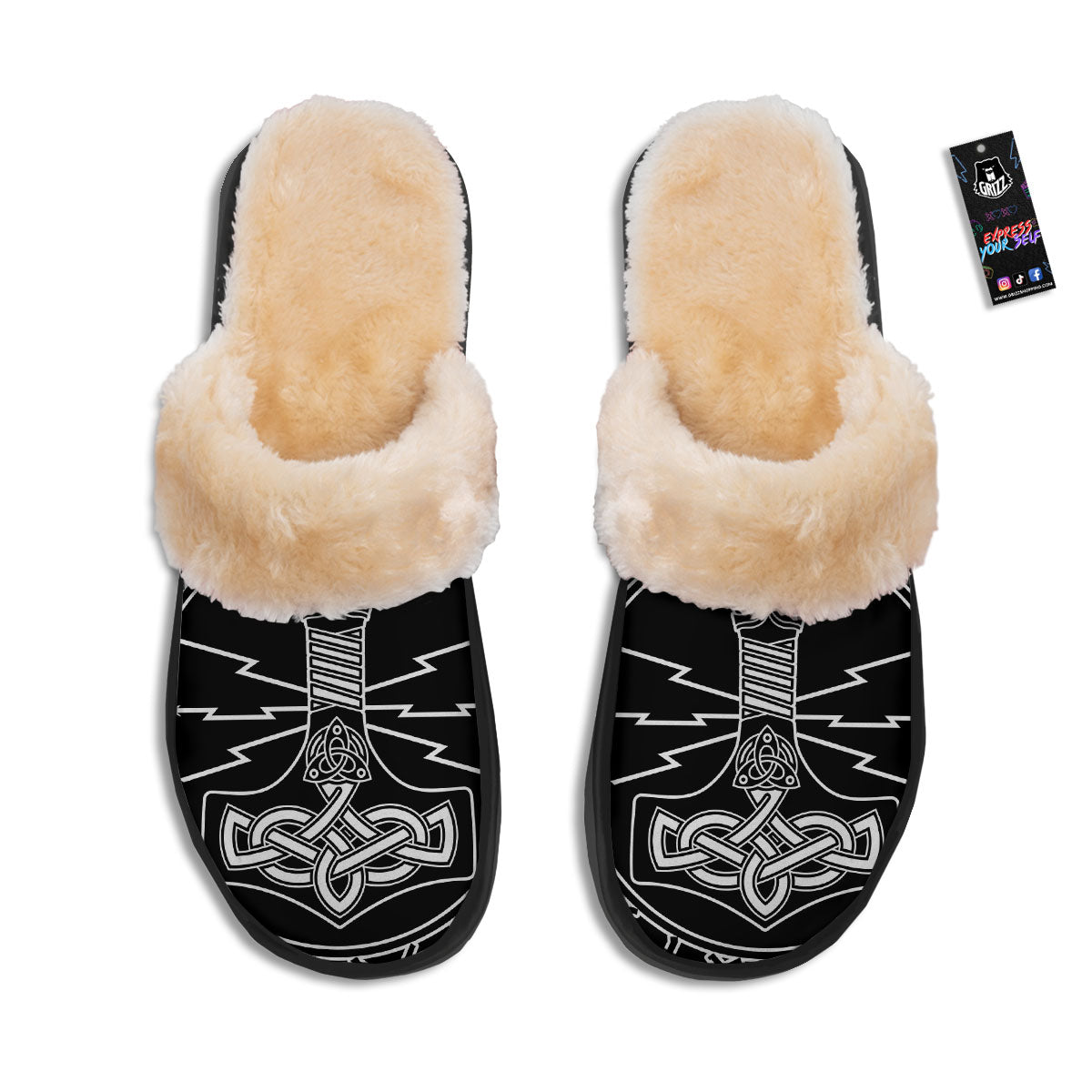 Younger Futhark And Mjolnir Print Slippers-grizzshop