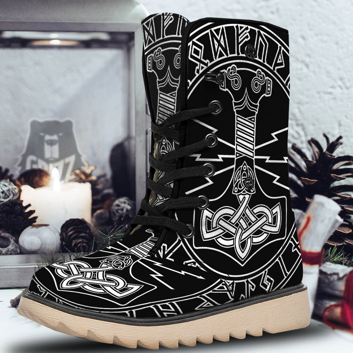 Younger Futhark And Mjolnir Print Snow Boots-grizzshop