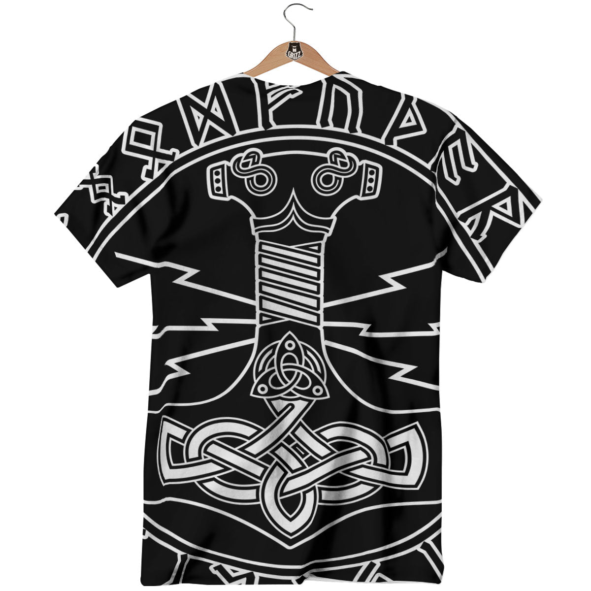 Younger Futhark And Mjolnir Print T-Shirt-grizzshop