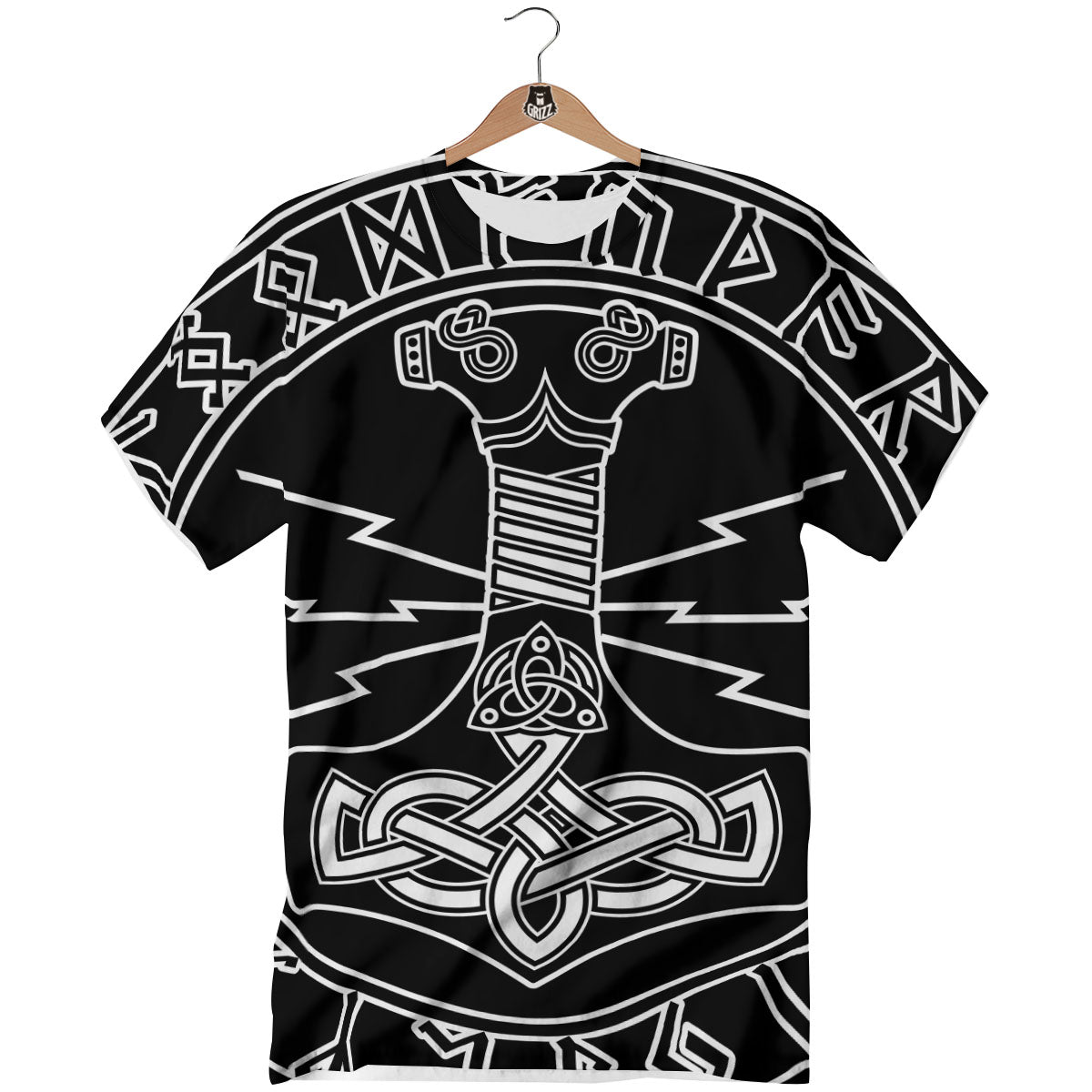 Younger Futhark And Mjolnir Print T-Shirt-grizzshop