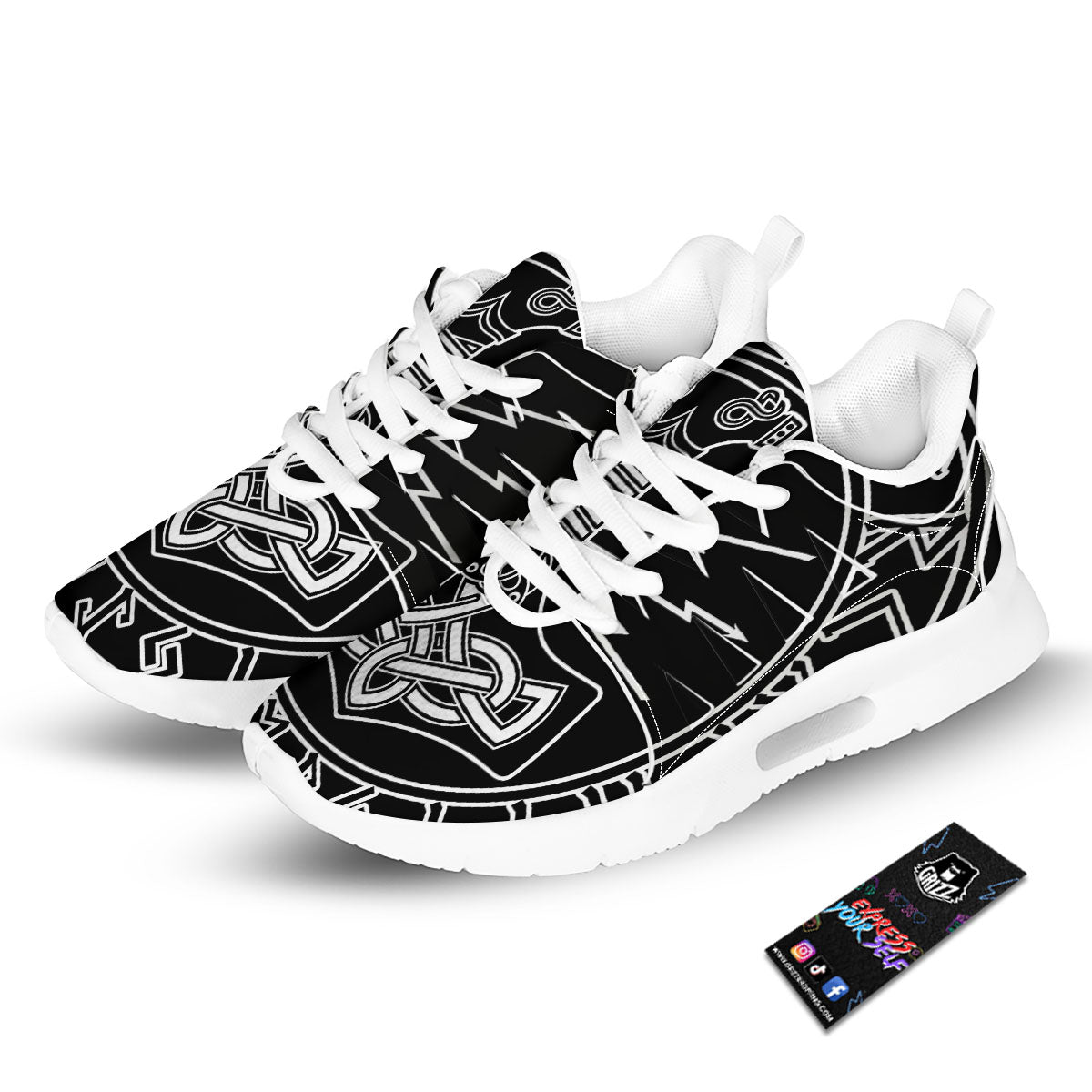 Younger Futhark And Mjolnir Print Tennis Shoes-grizzshop