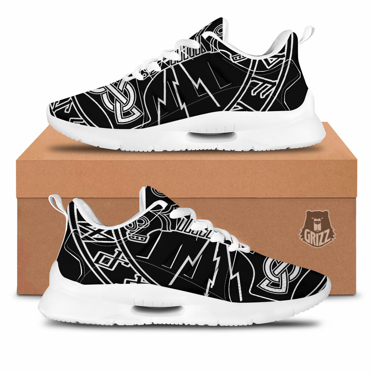 Younger Futhark And Mjolnir Print Tennis Shoes-grizzshop