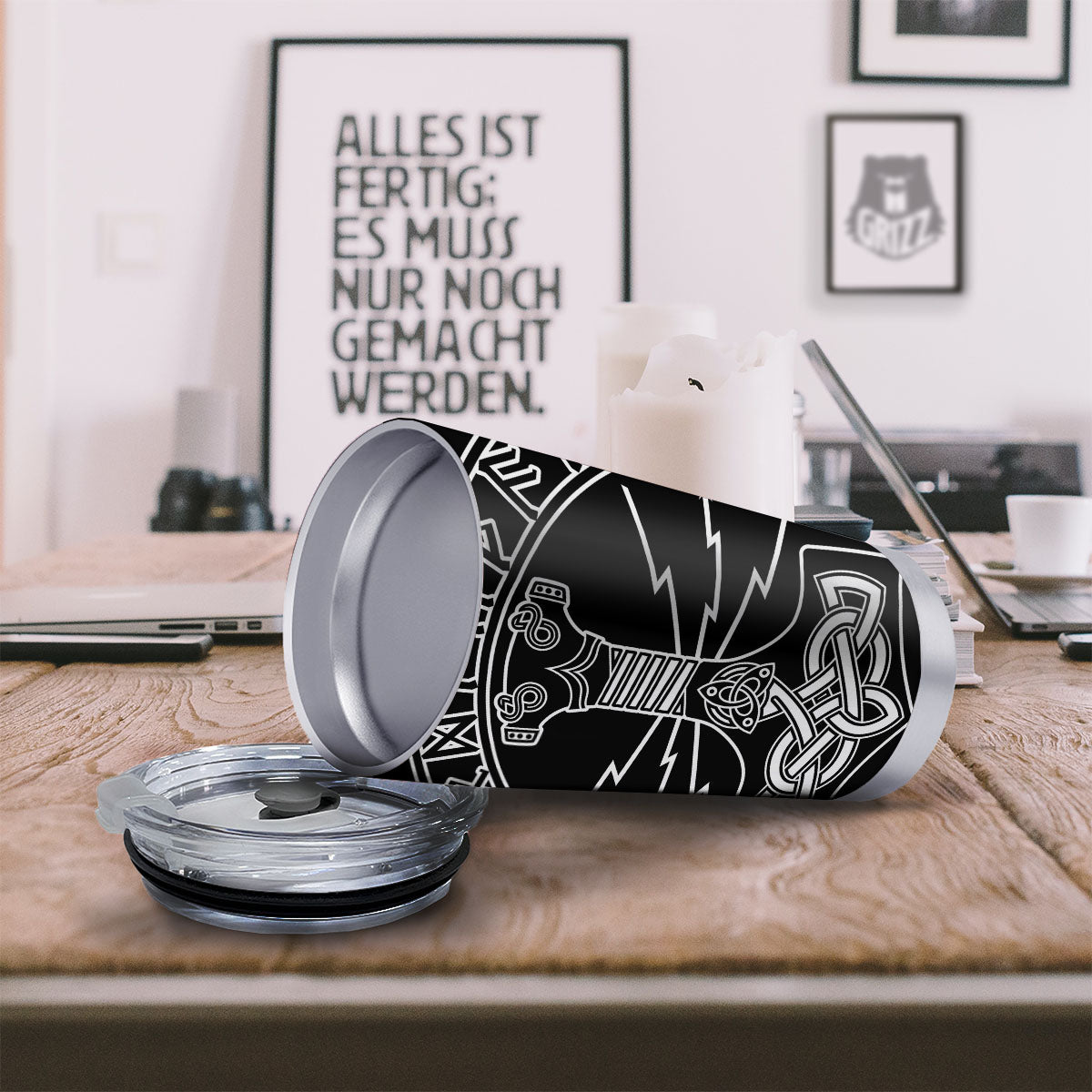 Younger Futhark And Mjolnir Print Tumbler-grizzshop