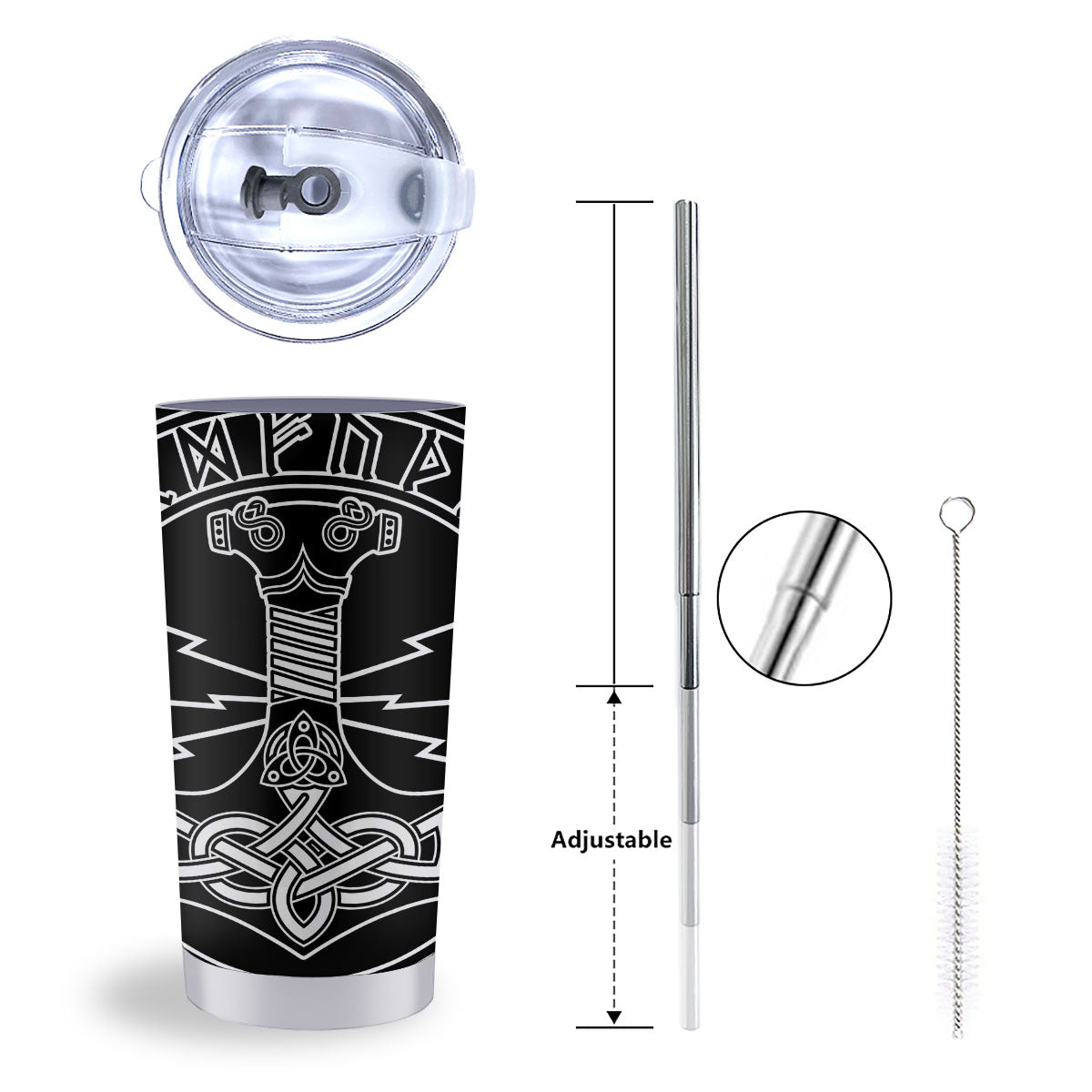 Younger Futhark And Mjolnir Print Tumbler-grizzshop